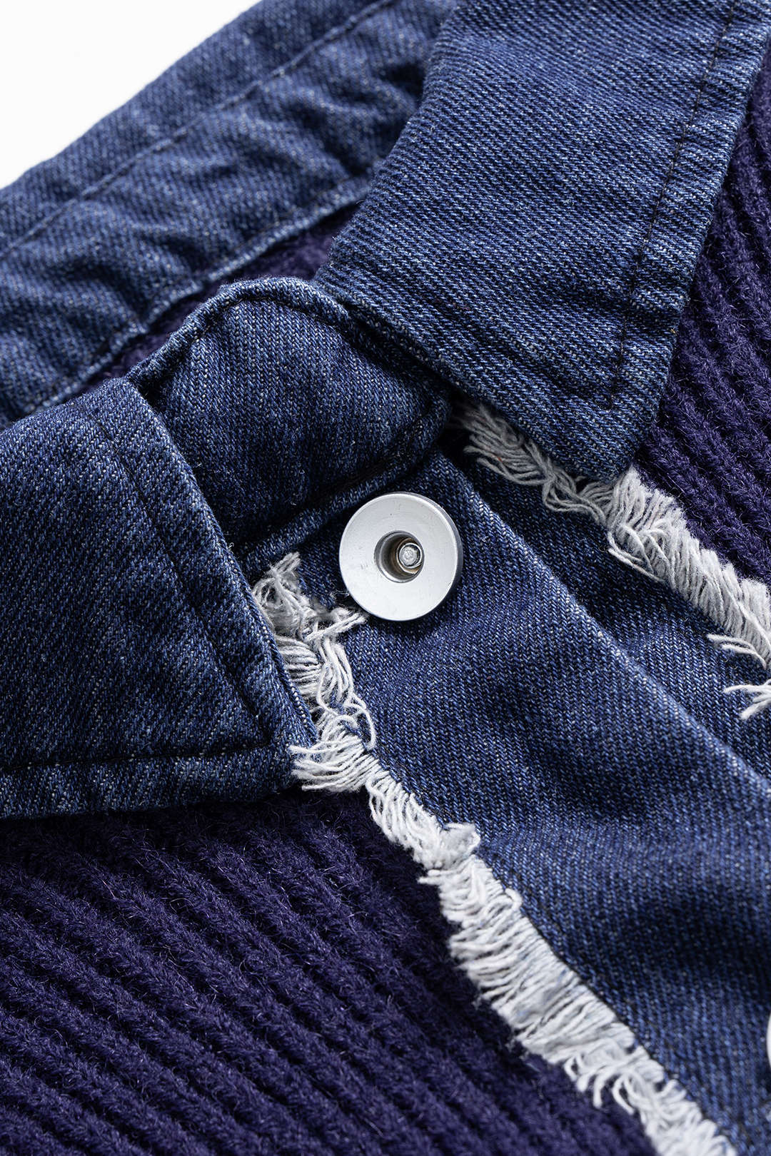 Knit Patchwork Frayed Button Long-Sleeve Top