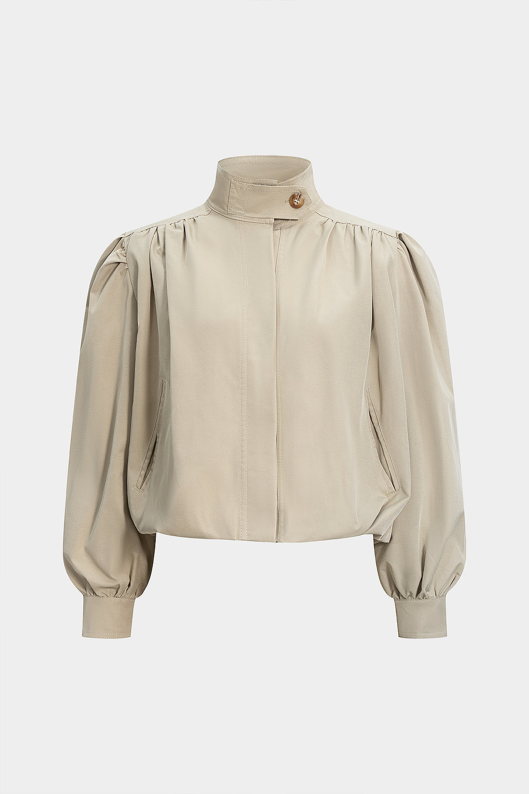 Stehkragen-Jacke mit gerafften Schulterpolstern