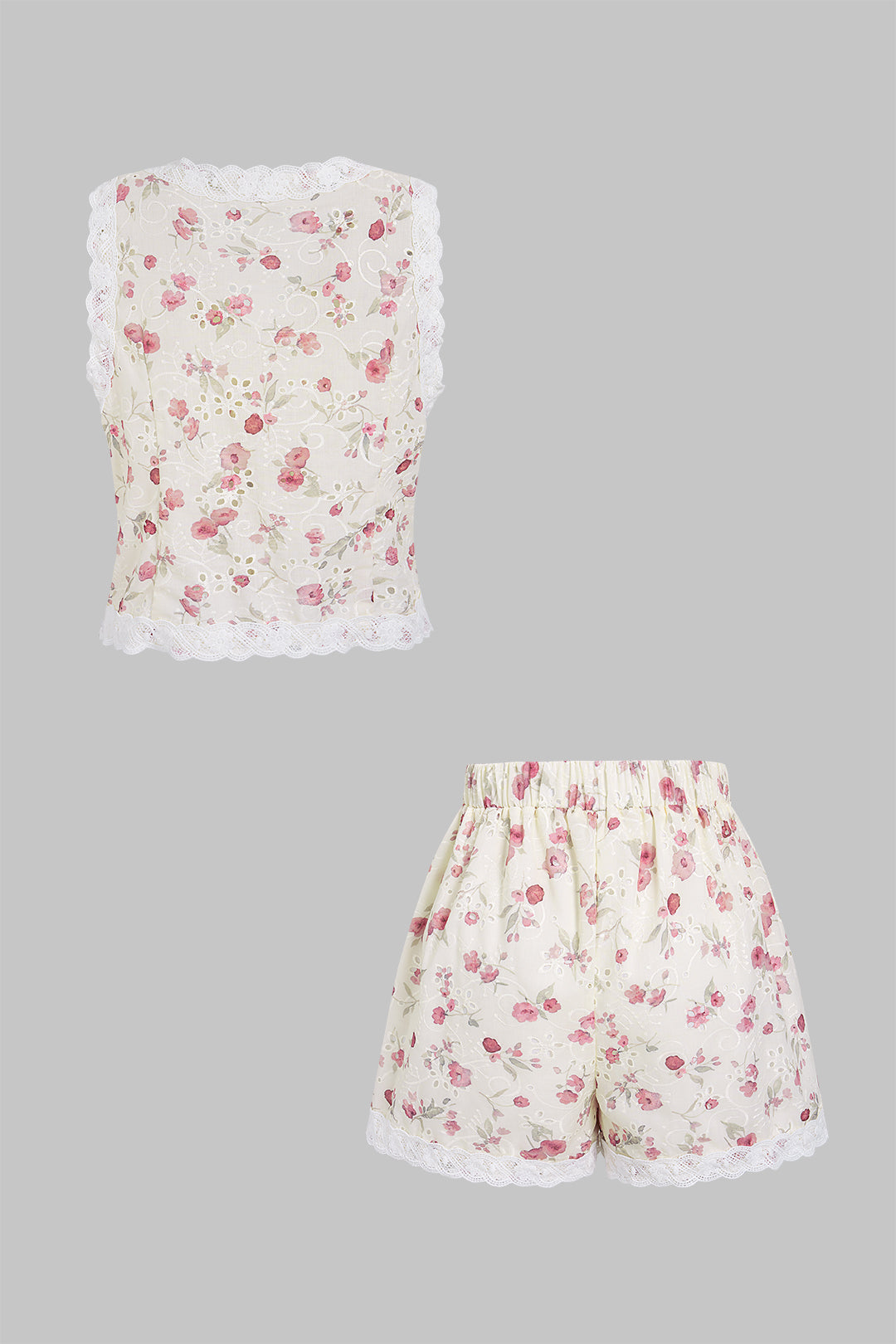 Ensemble chemise décolletée en V et short, à imprimé floral et patchwork