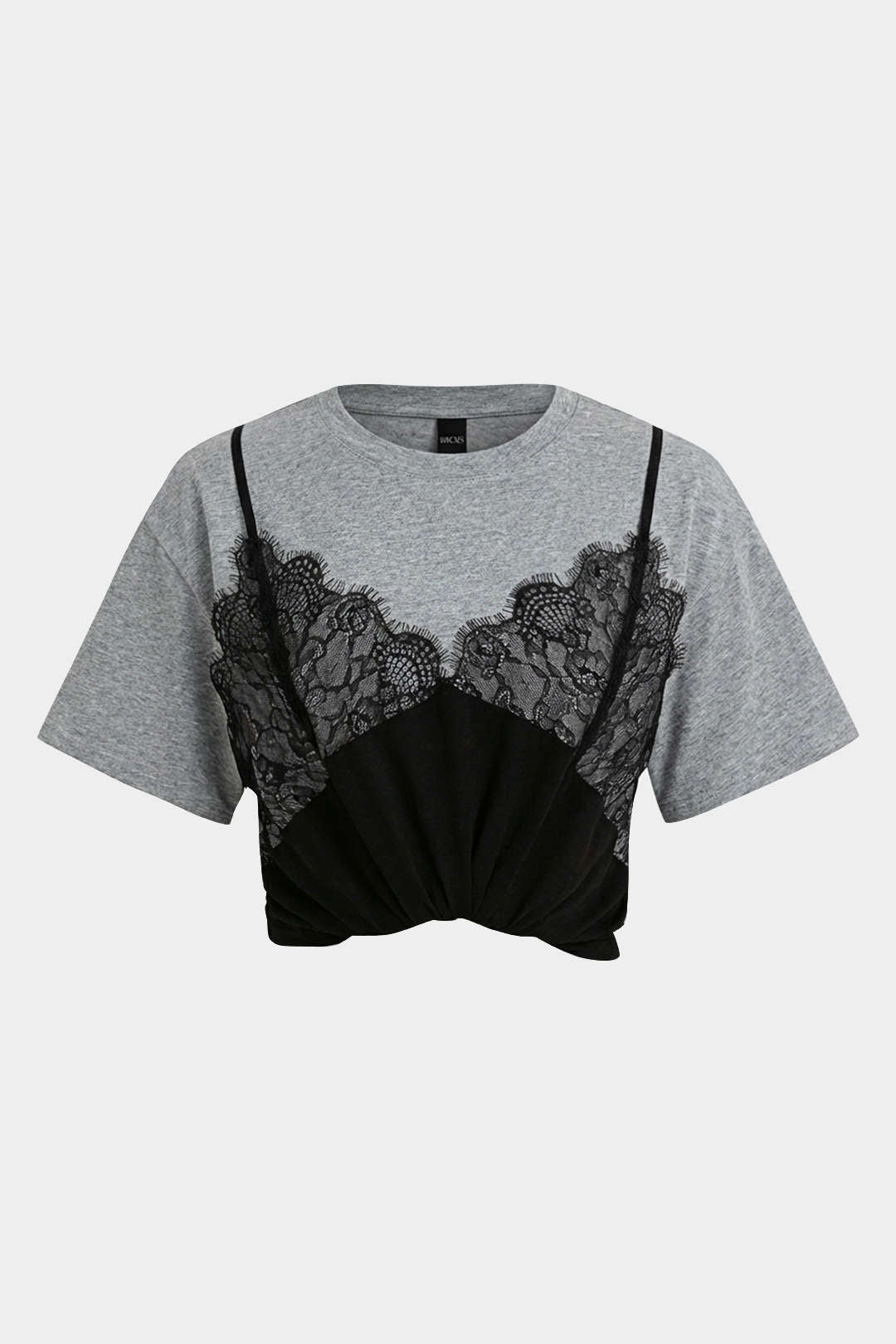 Kontrast-Spitzen-Patchwork Rundhals-Kurzarm-T-Shirt