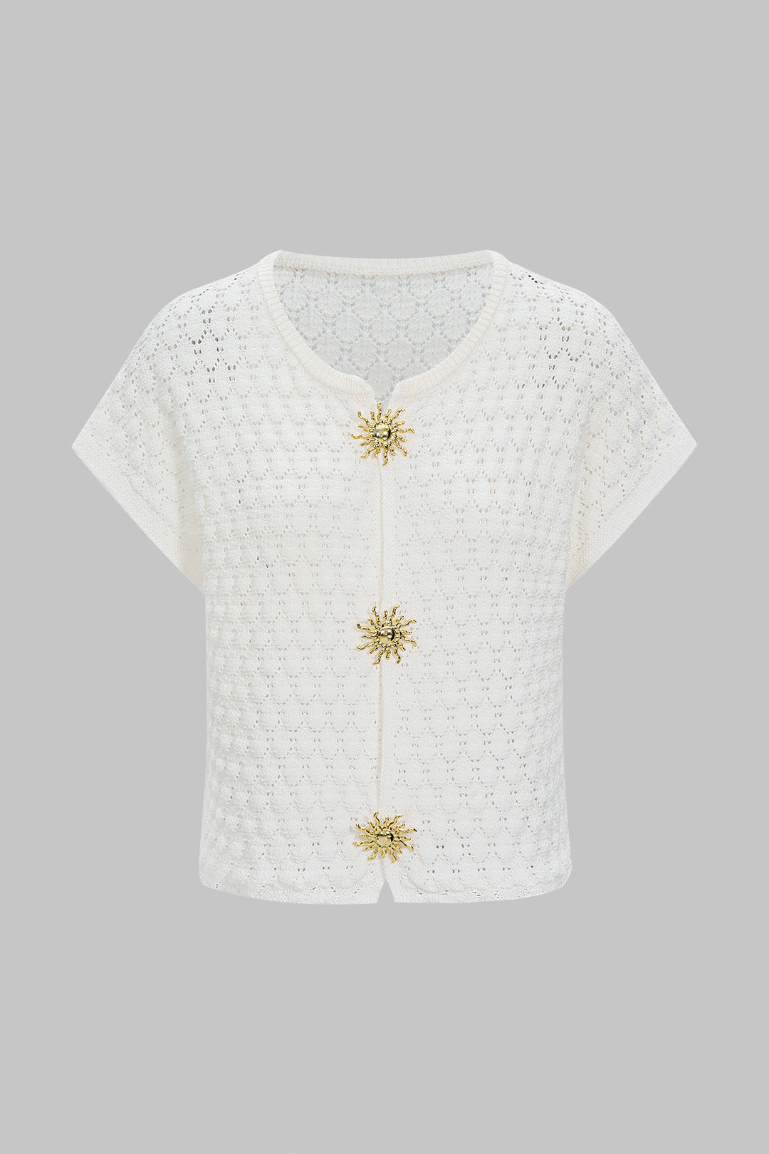 Open Knit Metallic Decor Short Sleeve Top