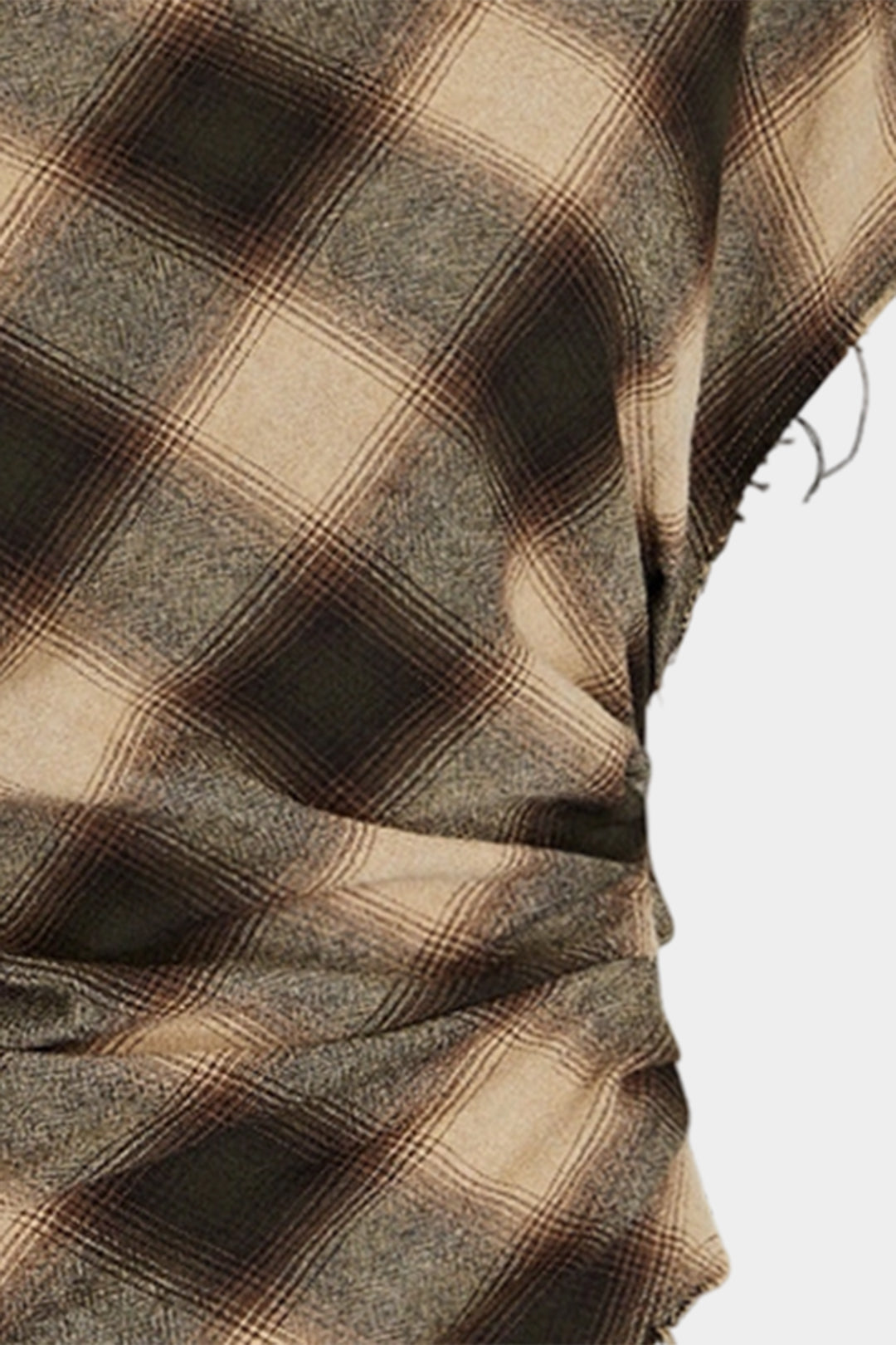 Plaid Print Frayed Edges Asymmetrical T-Shirt