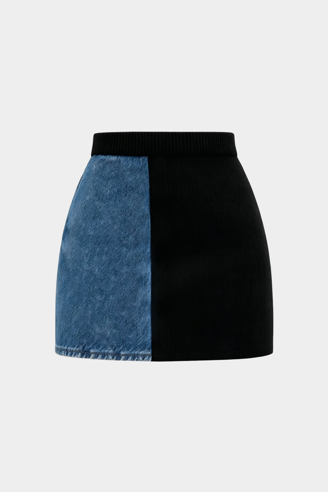 Strick-Jeans-Patchwork-Minirock mit Metallösen