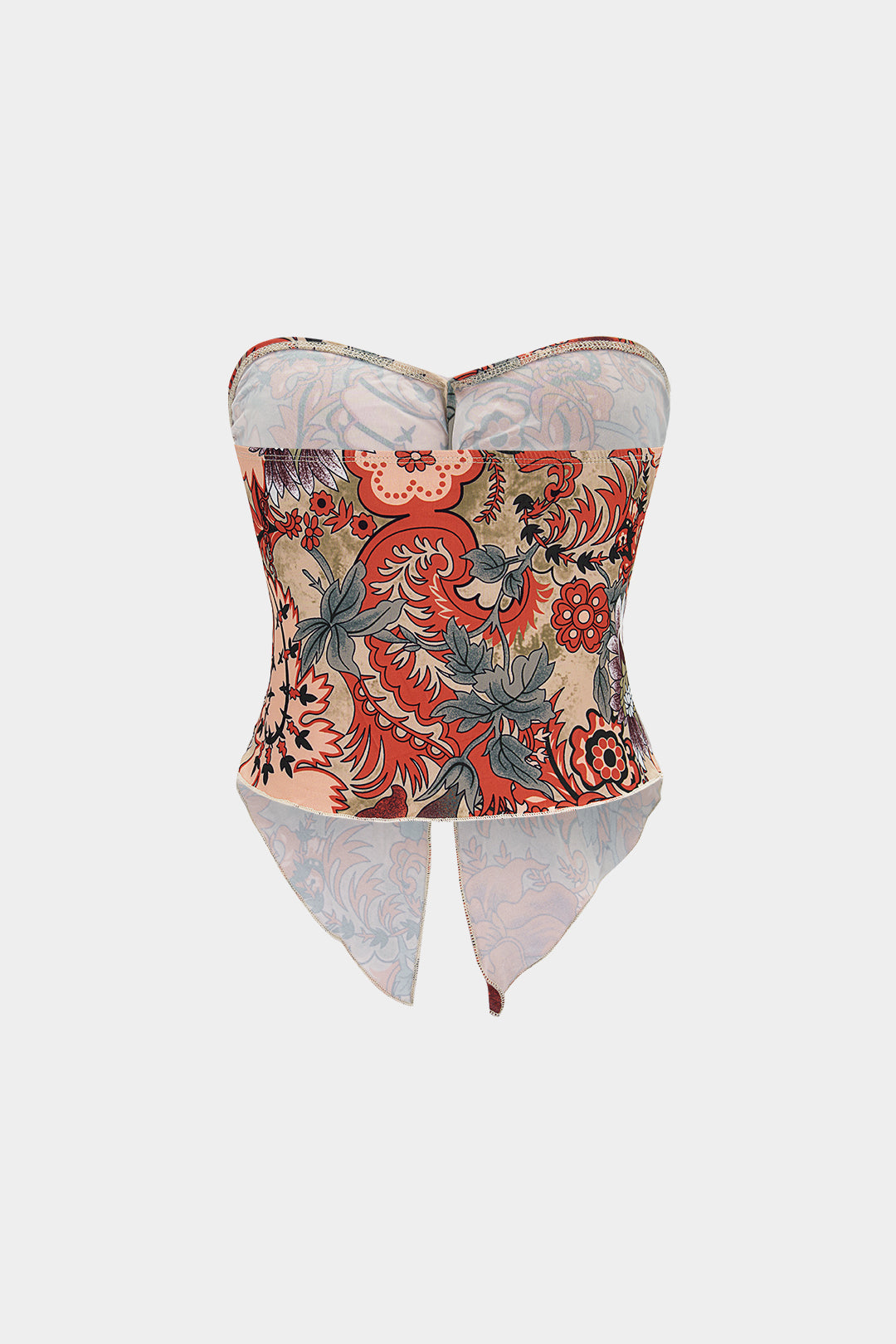 Gerüschtes Tube-Top mit Kunstdruck