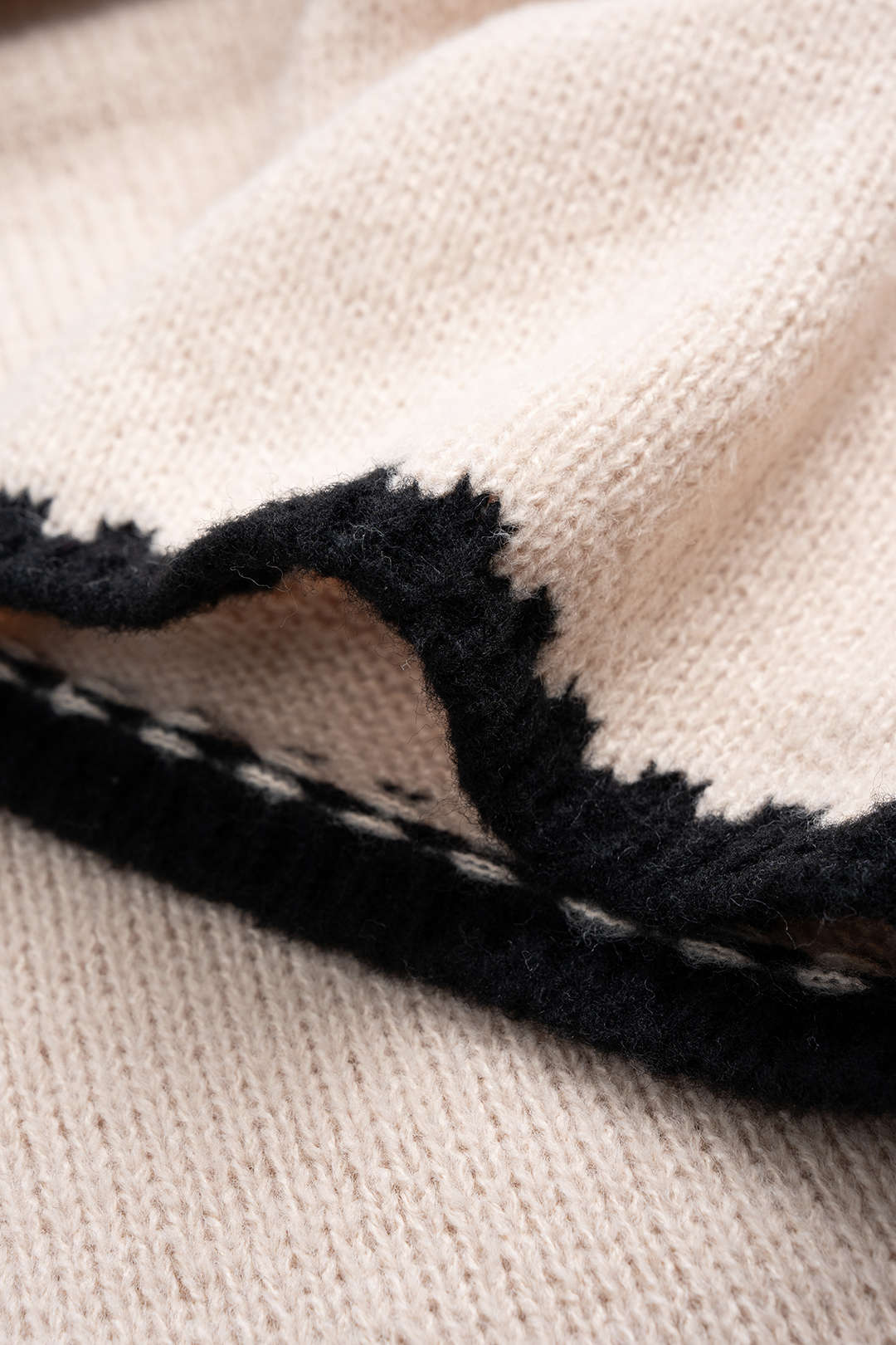 Knit V-Neck Contrast Binding Tie-Up Long Sleeve Dress