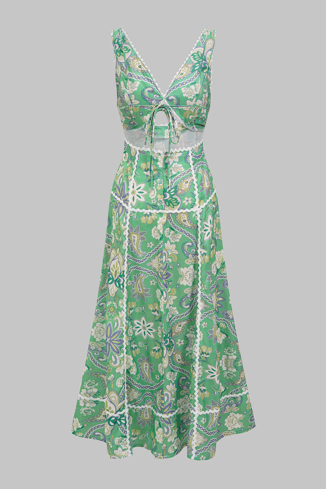 Floral Print V-Neck Cut Out Backless Tie-Up Slip Maxi Dress