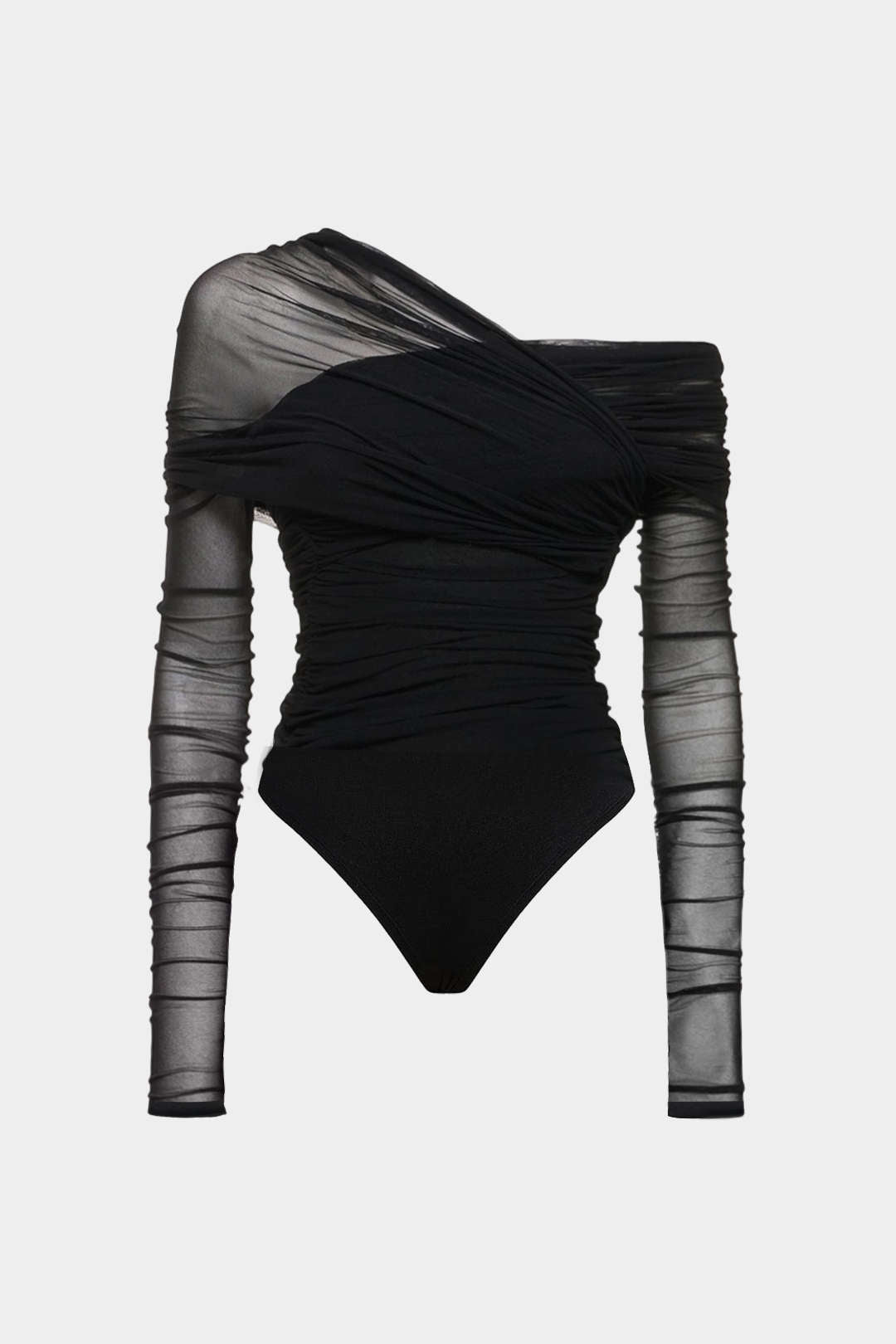 Body asymétrique froncé en maille à une épaule croisée