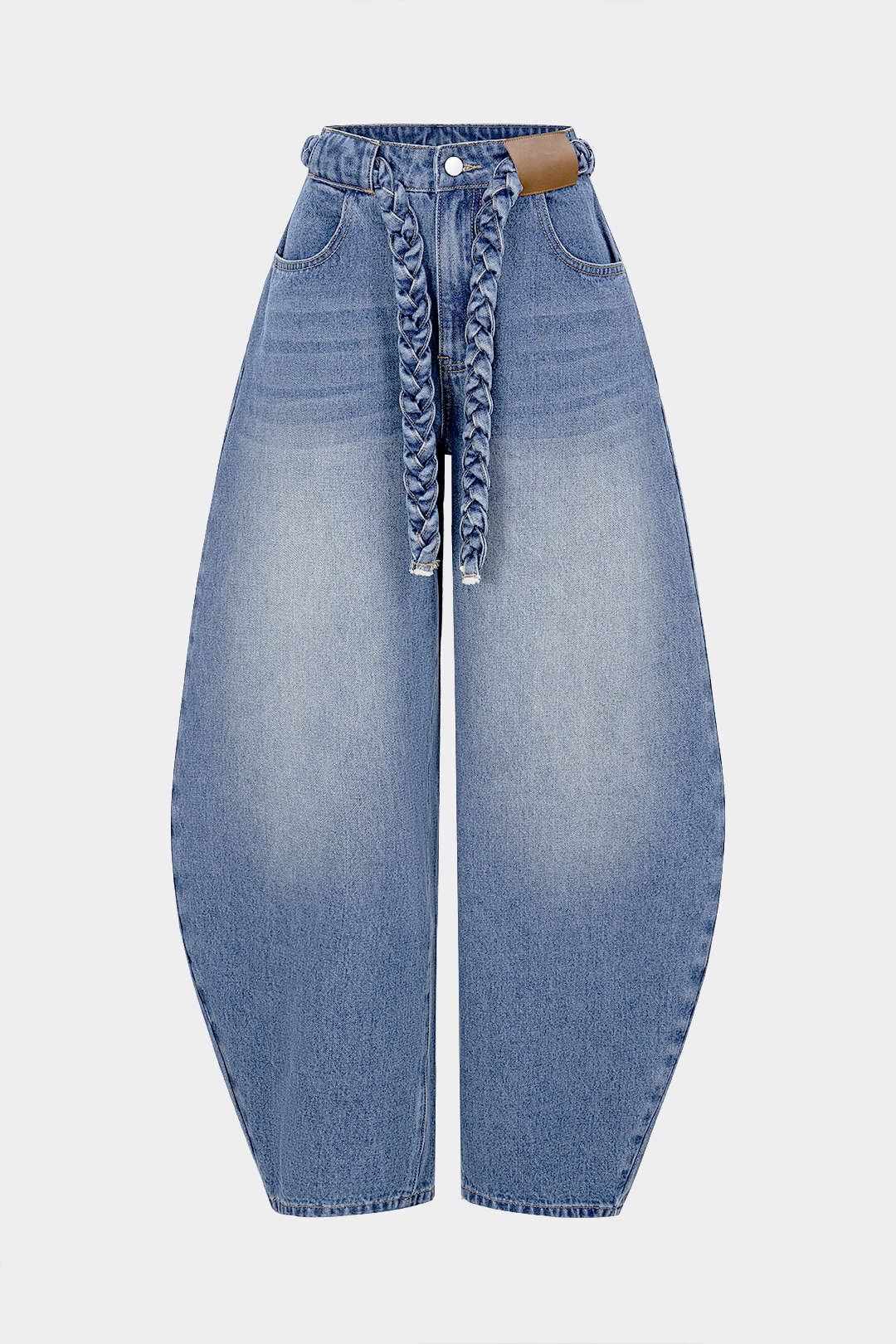 Jean large ceinturé en denim avec poches