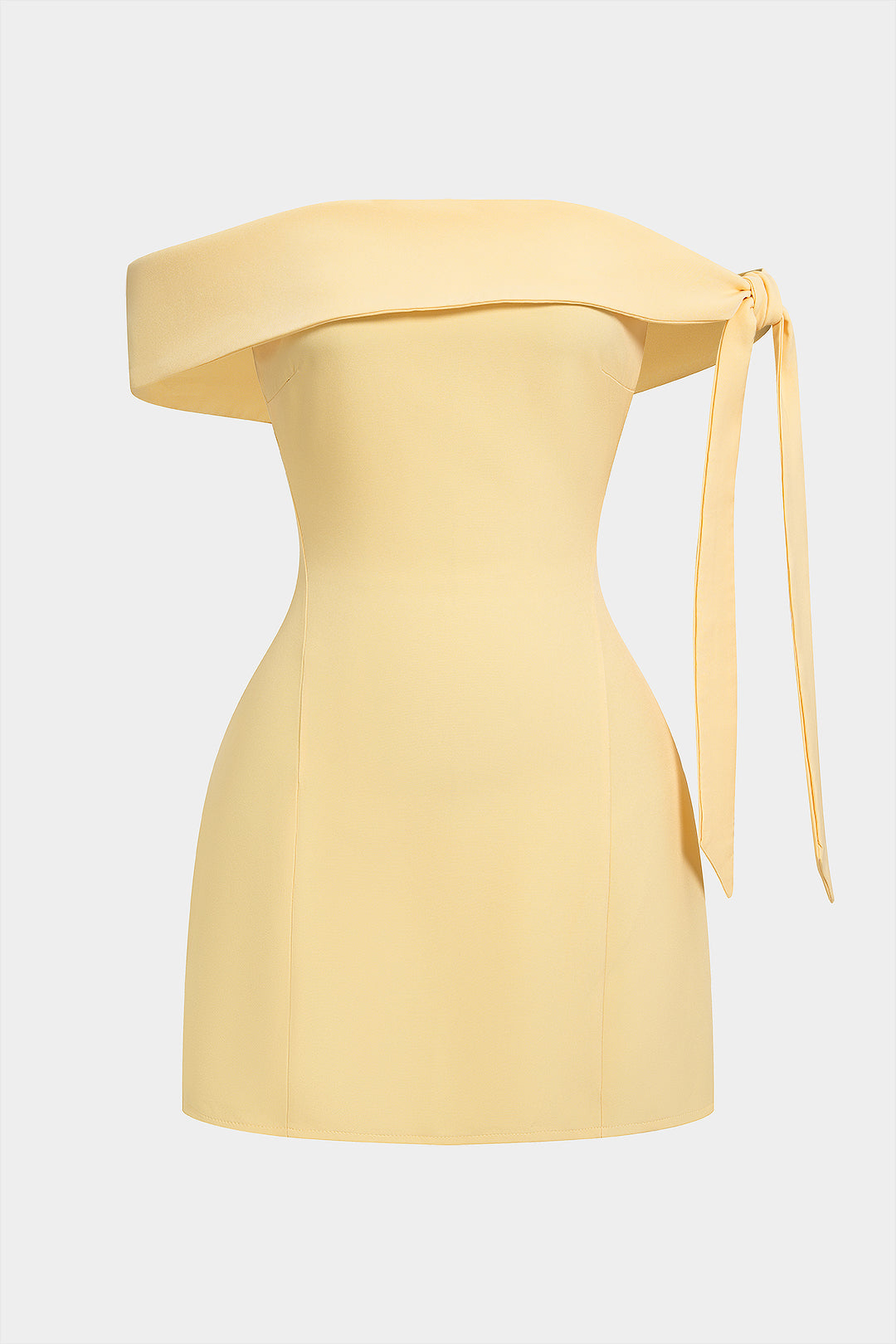 Einfarbiges, schulterfreies, ärmelloses Minikleid mit asymmetrischem Bindedetail