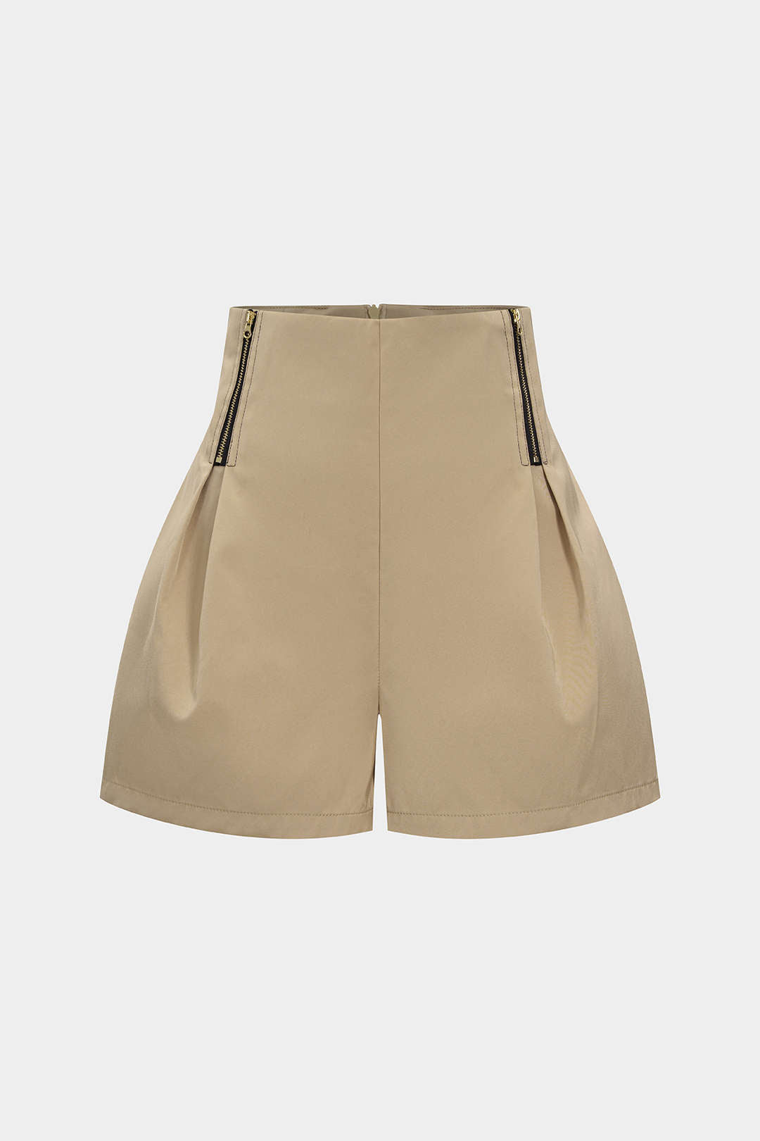 Short taille haute froncé avec fermeture éclair