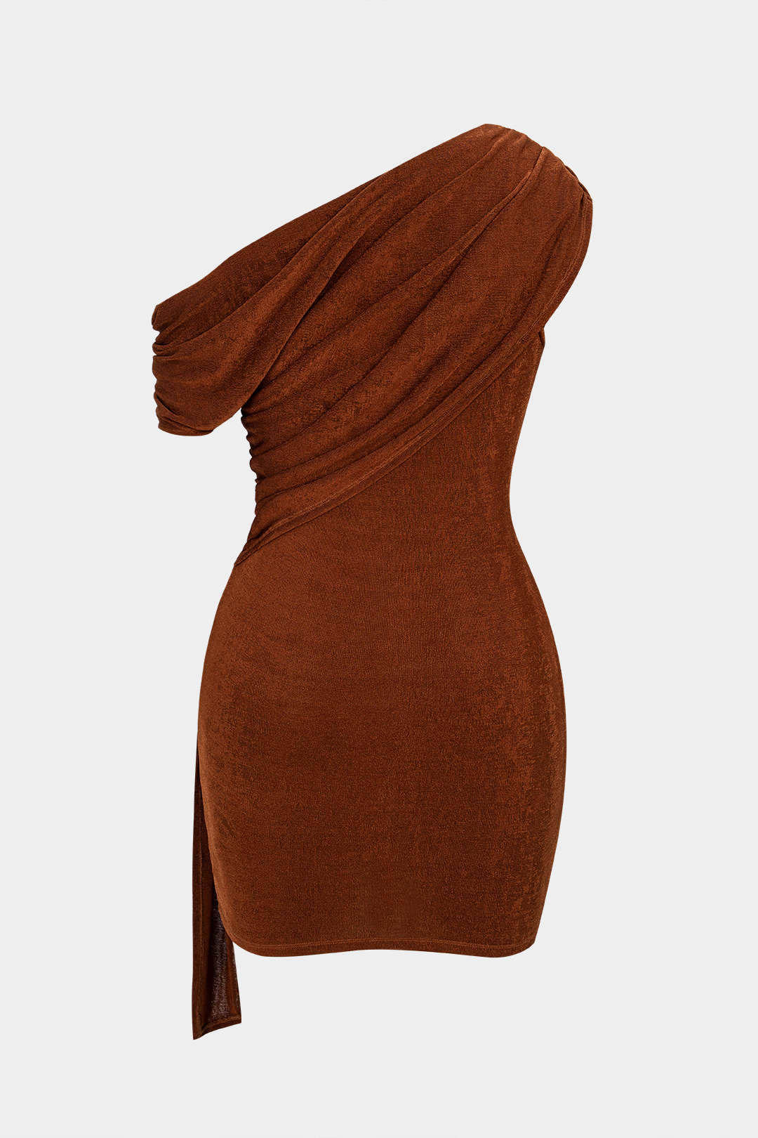 Robe Courte Asymétrique Sans Manches Métallisée Fronsée en Mesh à Une Épaule