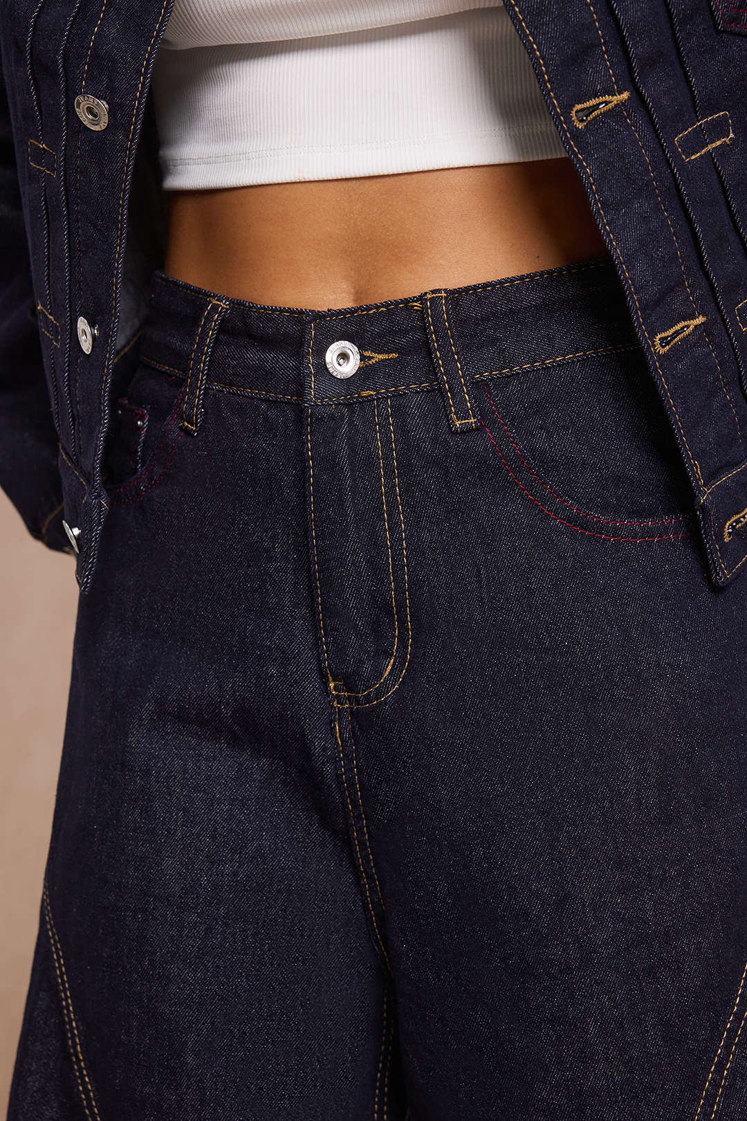 Denim Cropped Jacket And Barrel Jeans Set