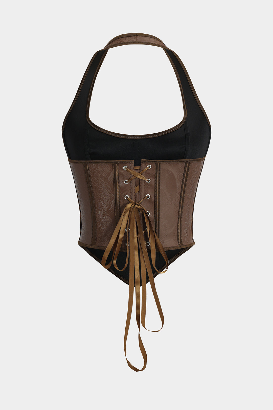 Haut corset bustier en similicuir imprimé serpent à nouer