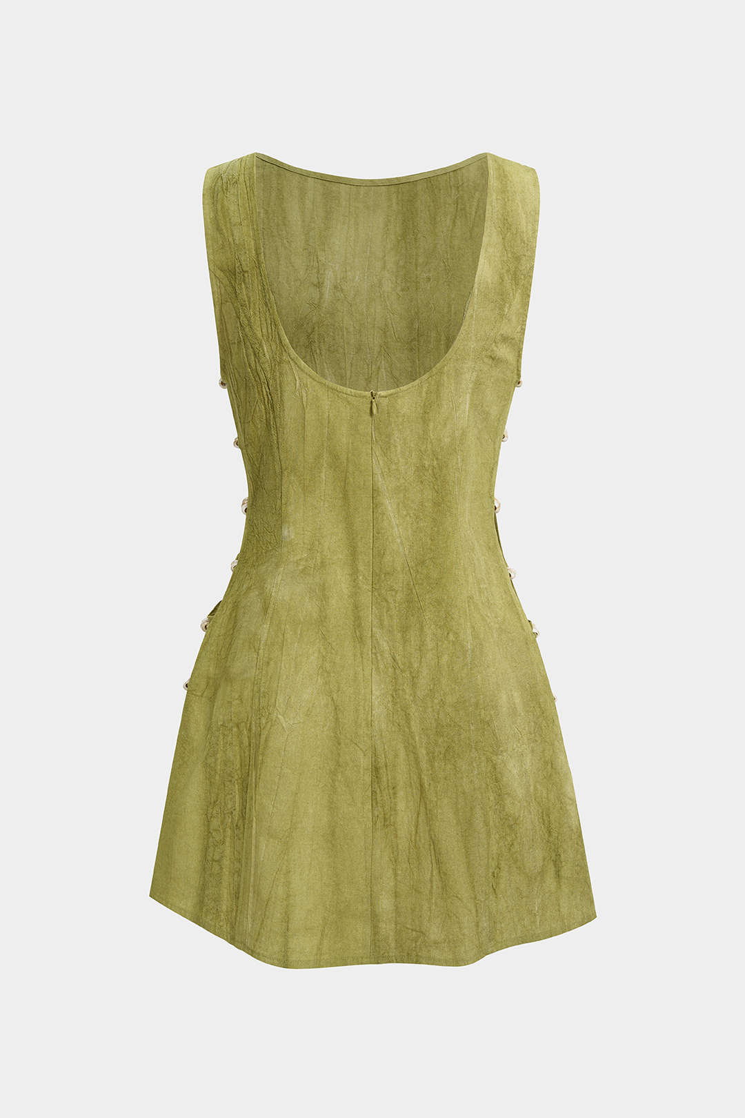 Linen Beaded Backless Cut Out Sleeveless Mini Dress