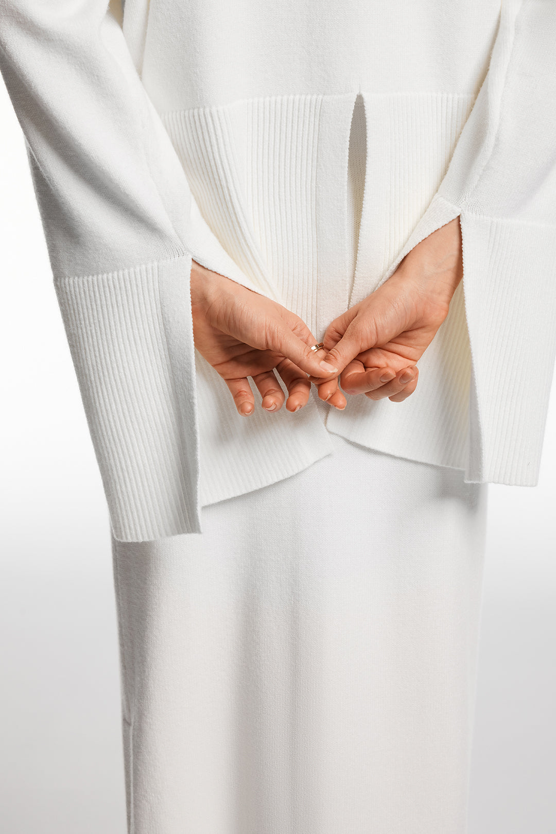 Knit Turtleneck Long-Sleeve Top And Side Split Skirt Set