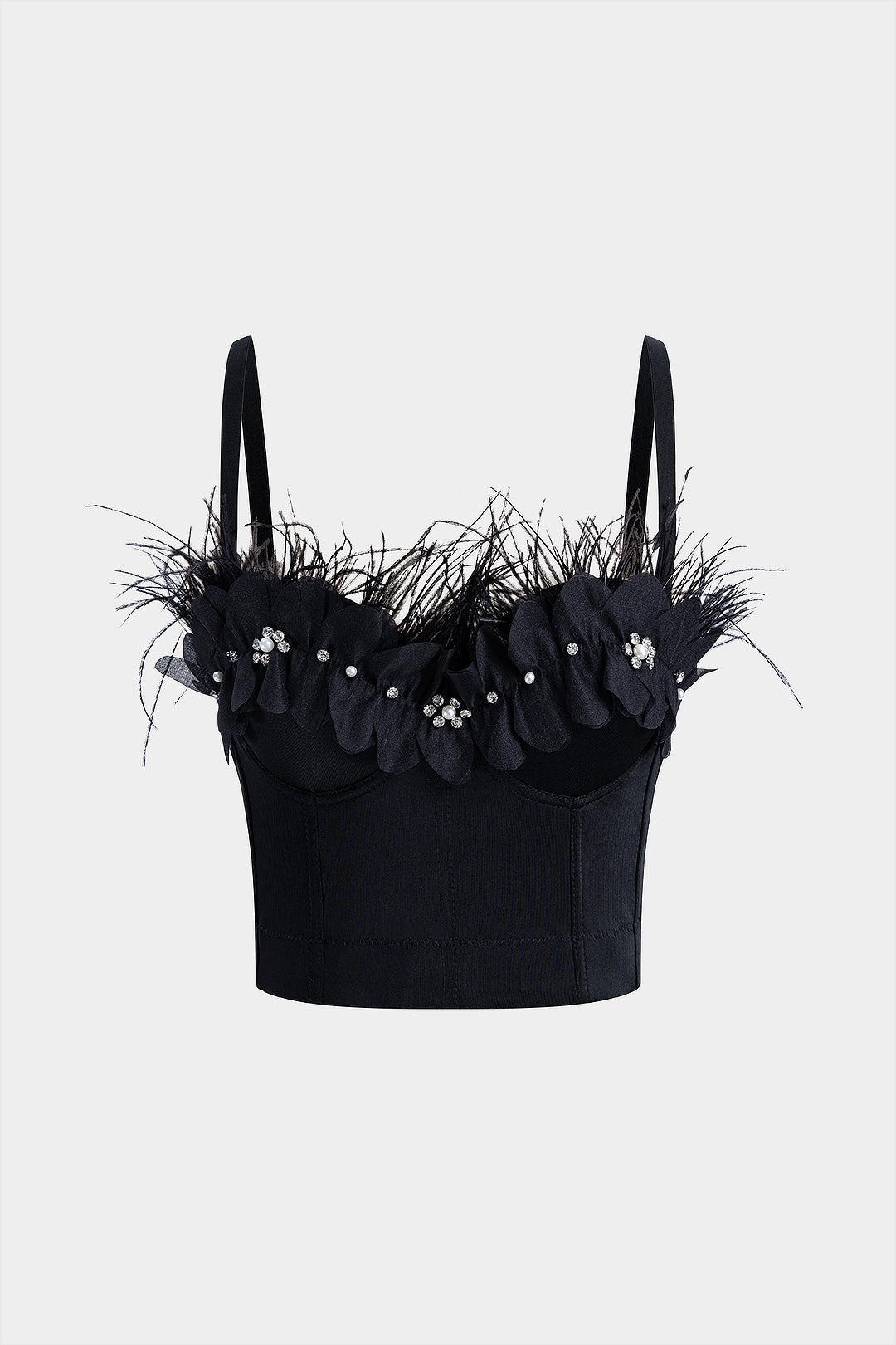 Haut caraco à boucle fleur 3D avec perles et strass