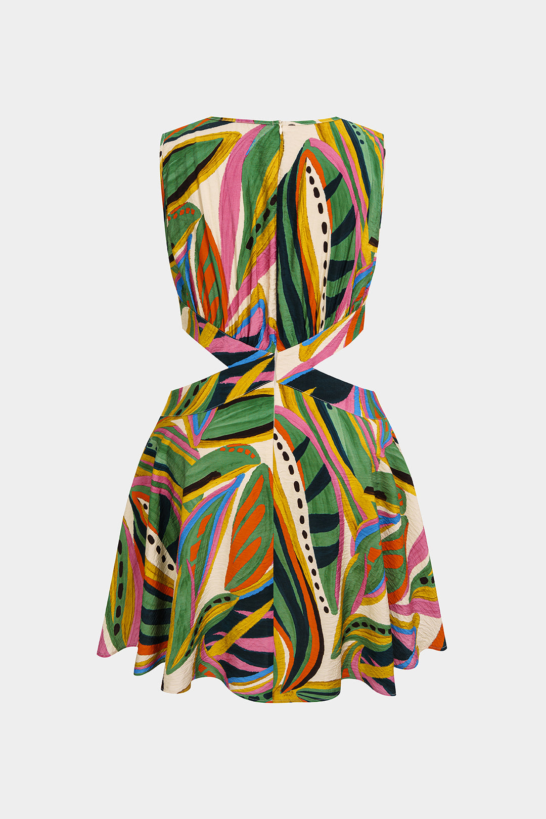 Ärmelloses Minikleid mit Rundhalsausschnitt und Cut-Outs mit künstlerischem Muster
