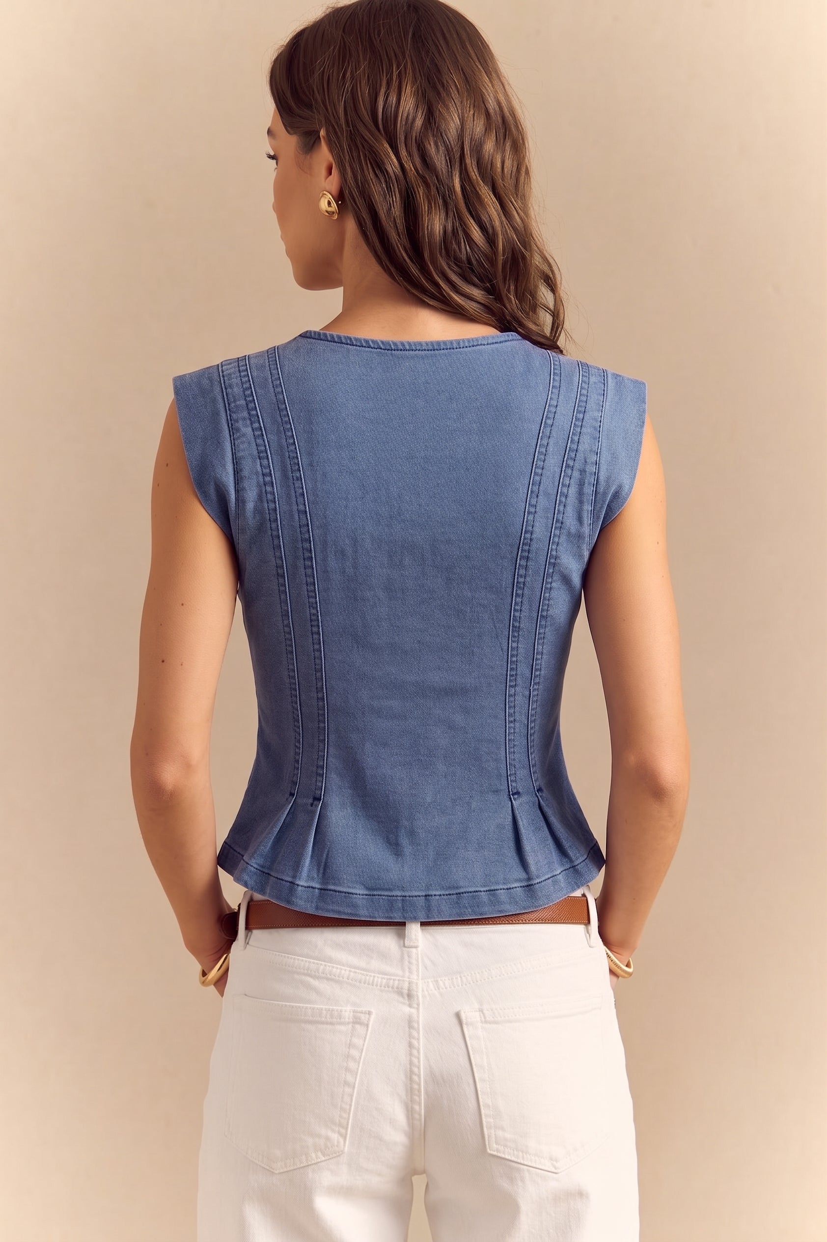 Jeans-Tanktop mit V-Ausschnitt und Raffungen