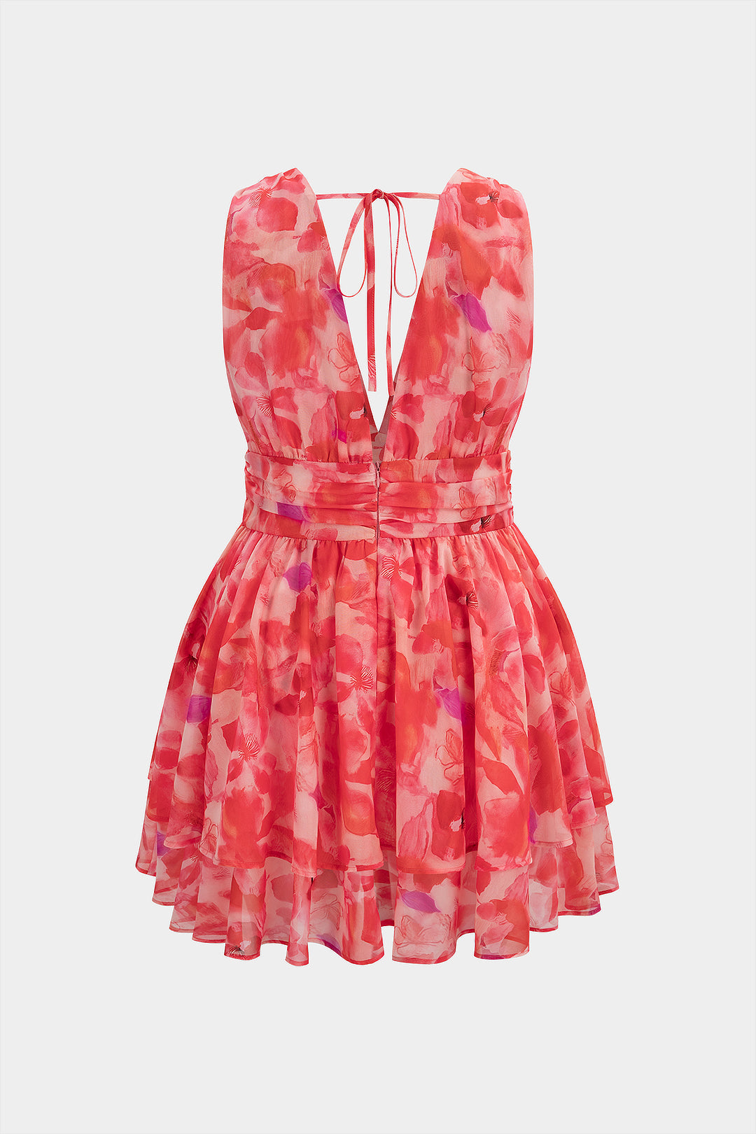 Mini-robe portefeuille étagée à imprimé floral et col en V
