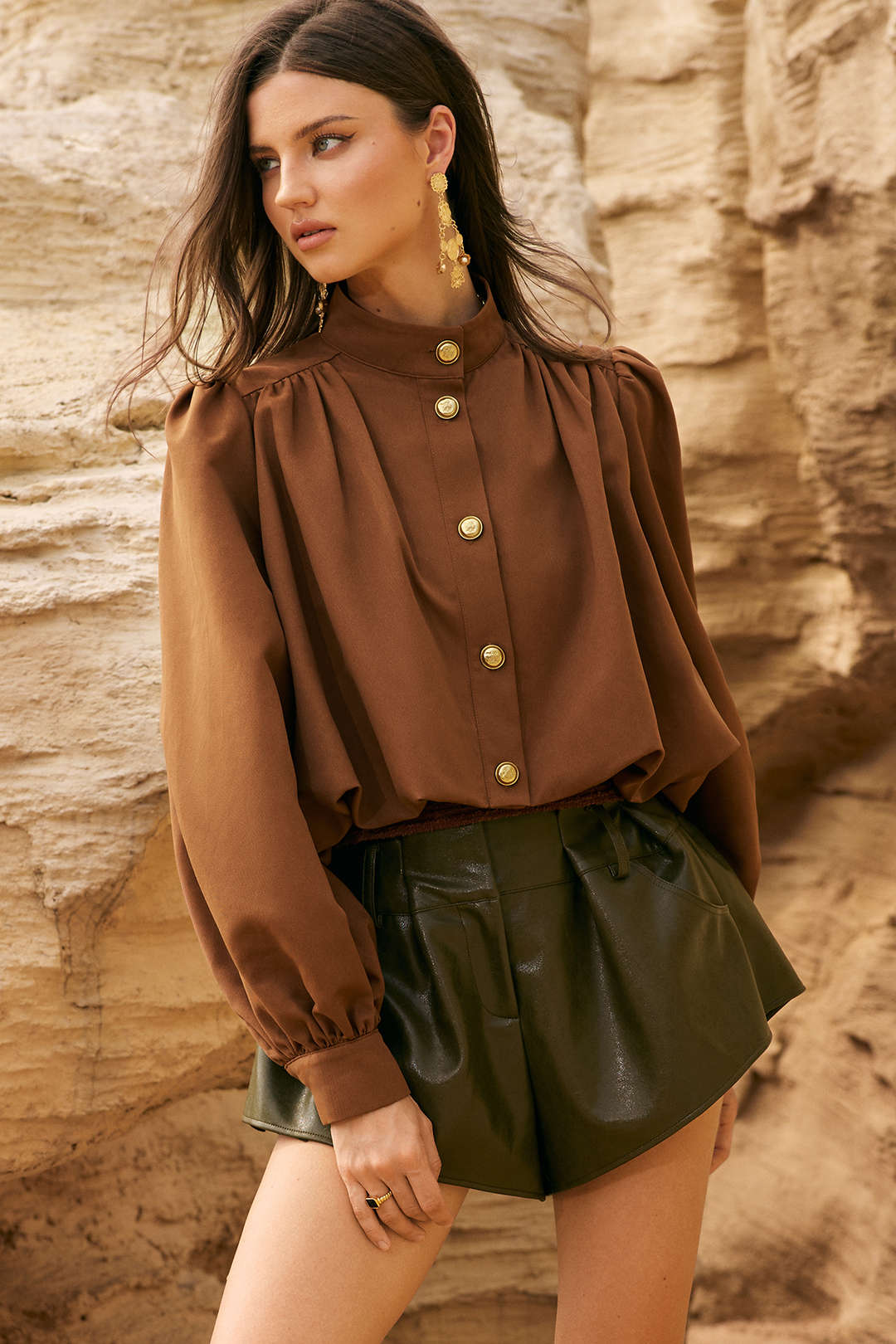 Ruched Button Shirred Jacket