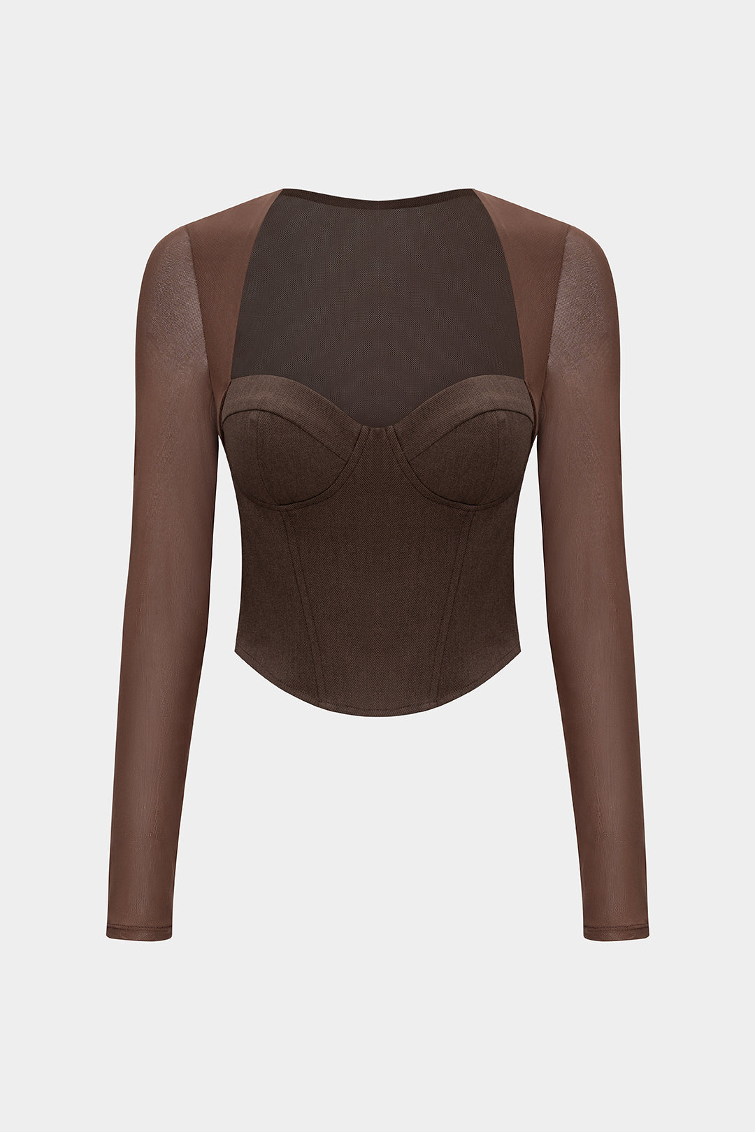 Mesh Patchwork Bustier Long-Sleeve T-Shirt