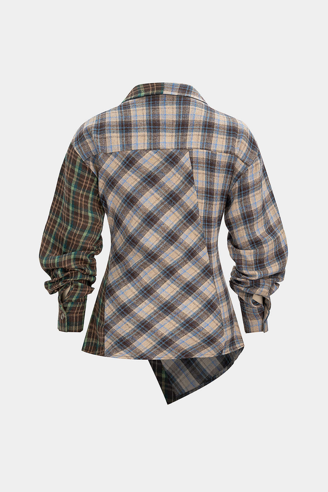 Plaid Print Asymmetrical Button Long-Sleeve Shirt