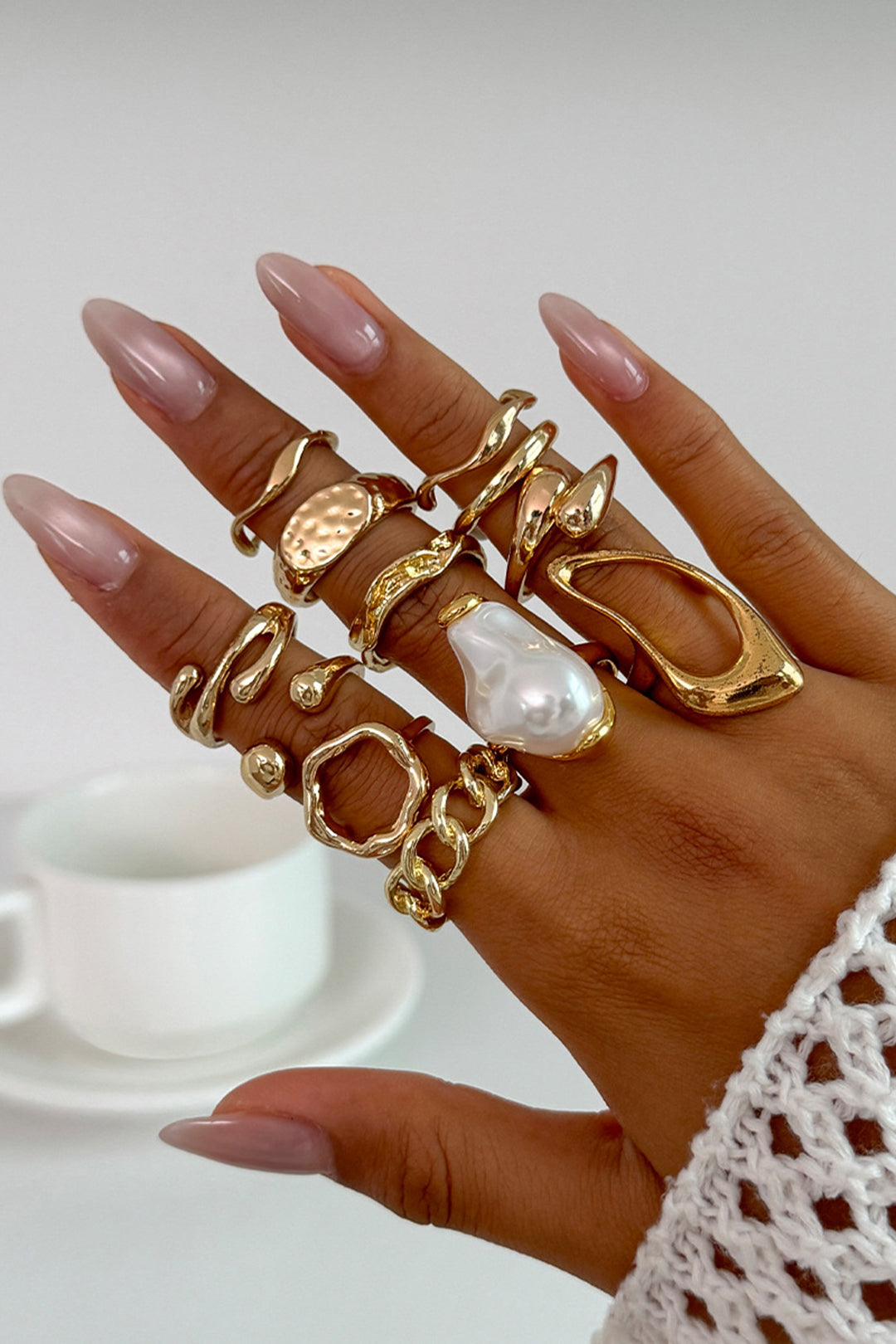 Metal Pearl Irregular Rings