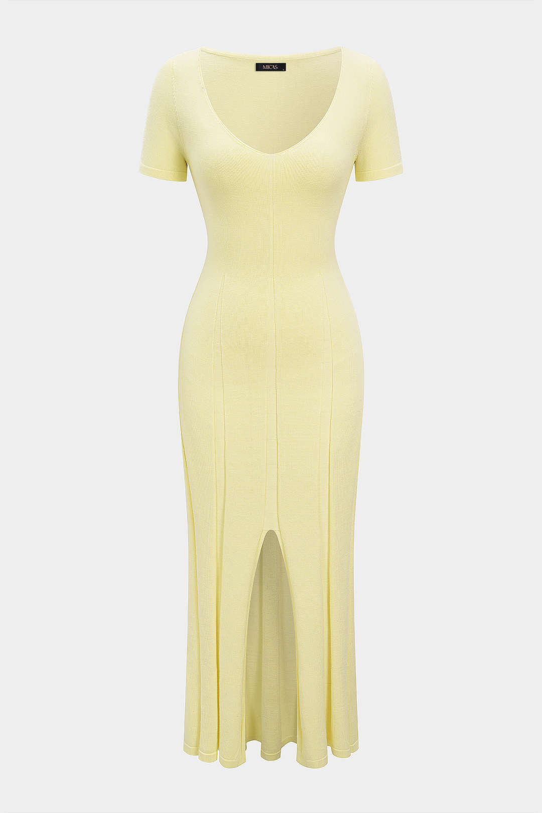 Knit V-Neck Slit Short Sleeve Dress