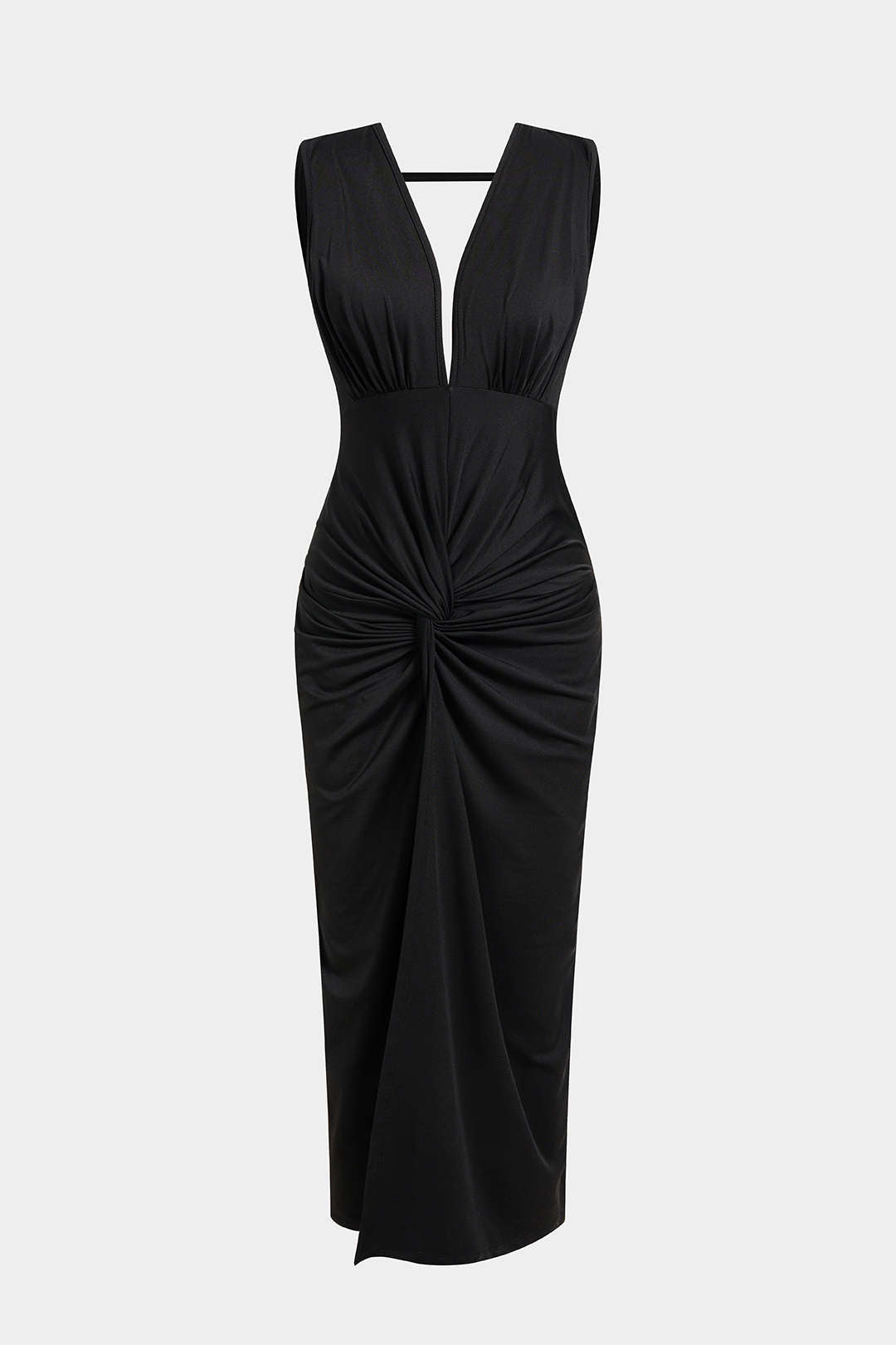 Robe midi sans manches dos nu torsadée froncée