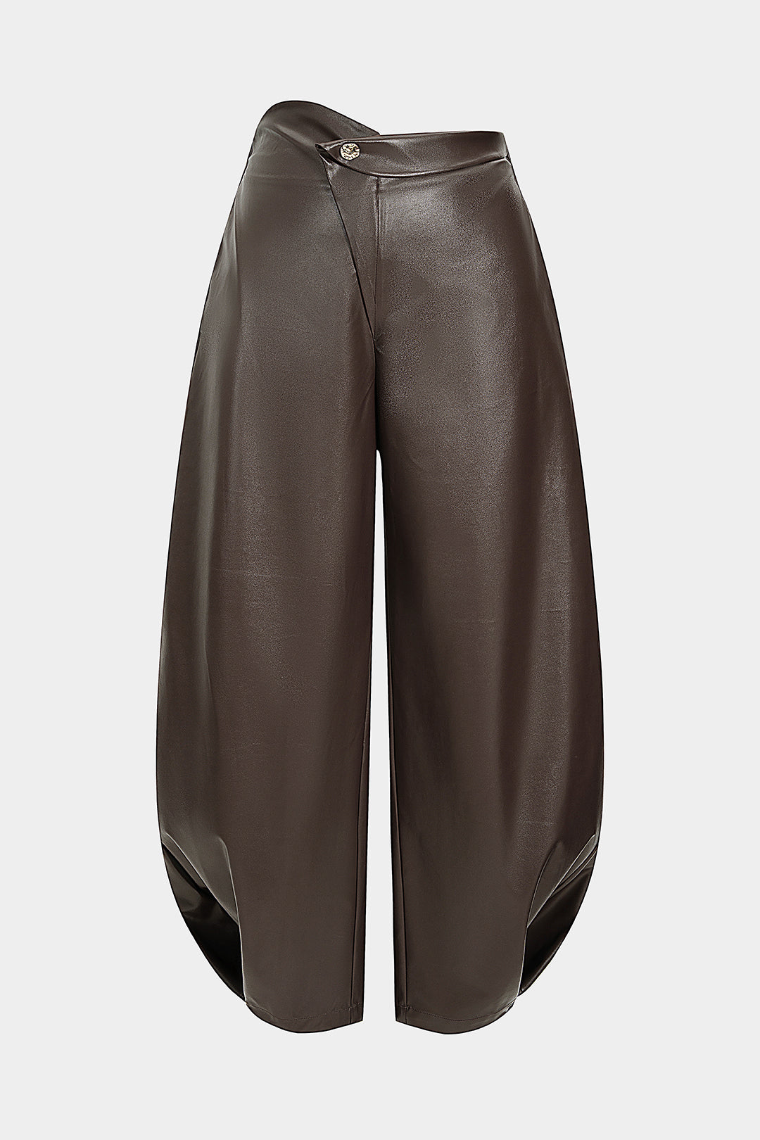 Pantalon Asymétrique en Simili Cuir à Jambes Larges