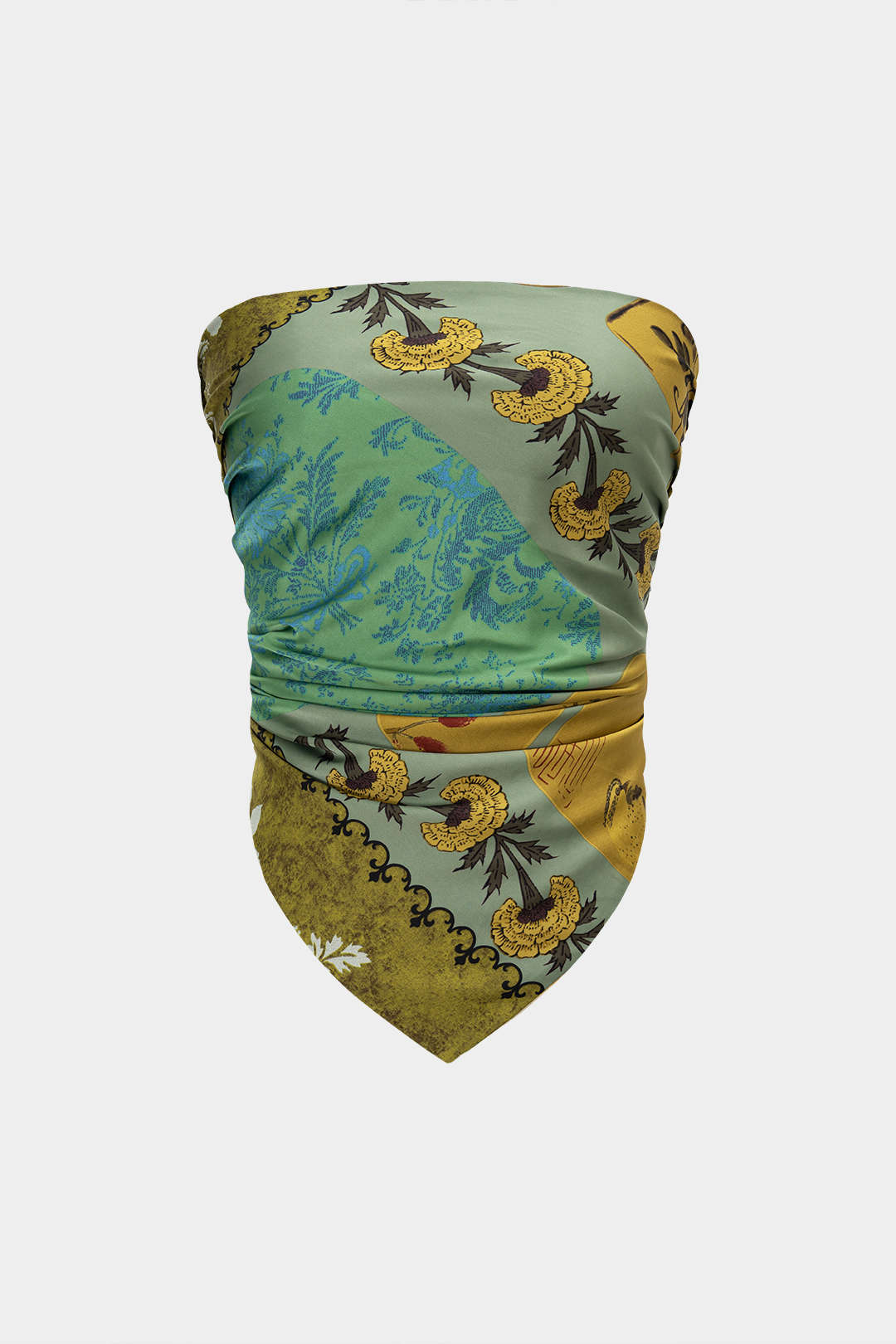 Retro Print Satin Tie-Up Tube Top