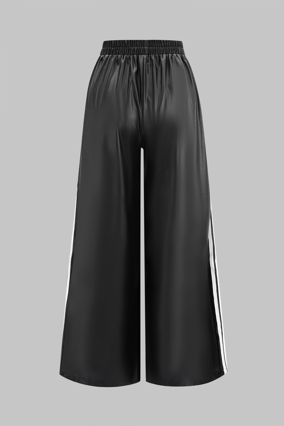 Faux Leather Contrast Shirred Waistband Wide Leg Pants