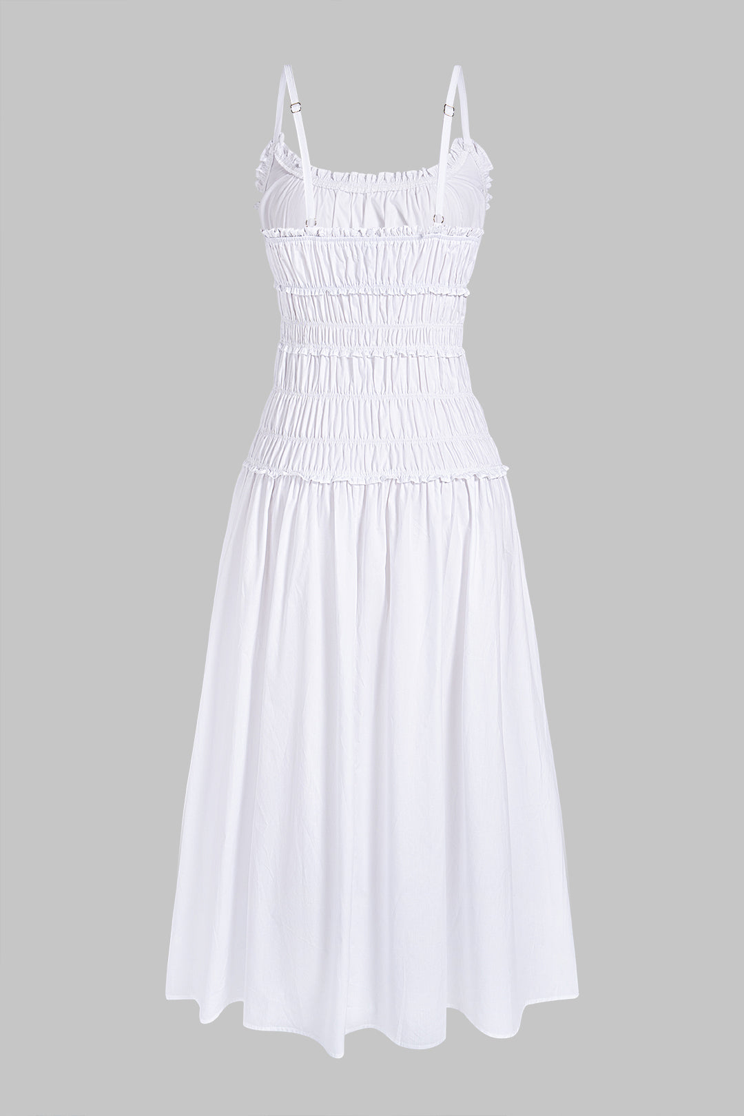 Robe longue sans manches unie à volants
