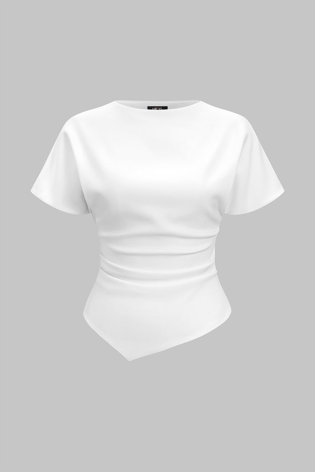 Solid Asymmetrical Ruched Short-Sleeve Shirt