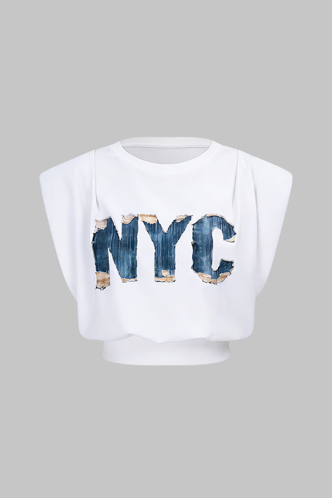 Letter Print Ruched Sleeveless T-Shirt