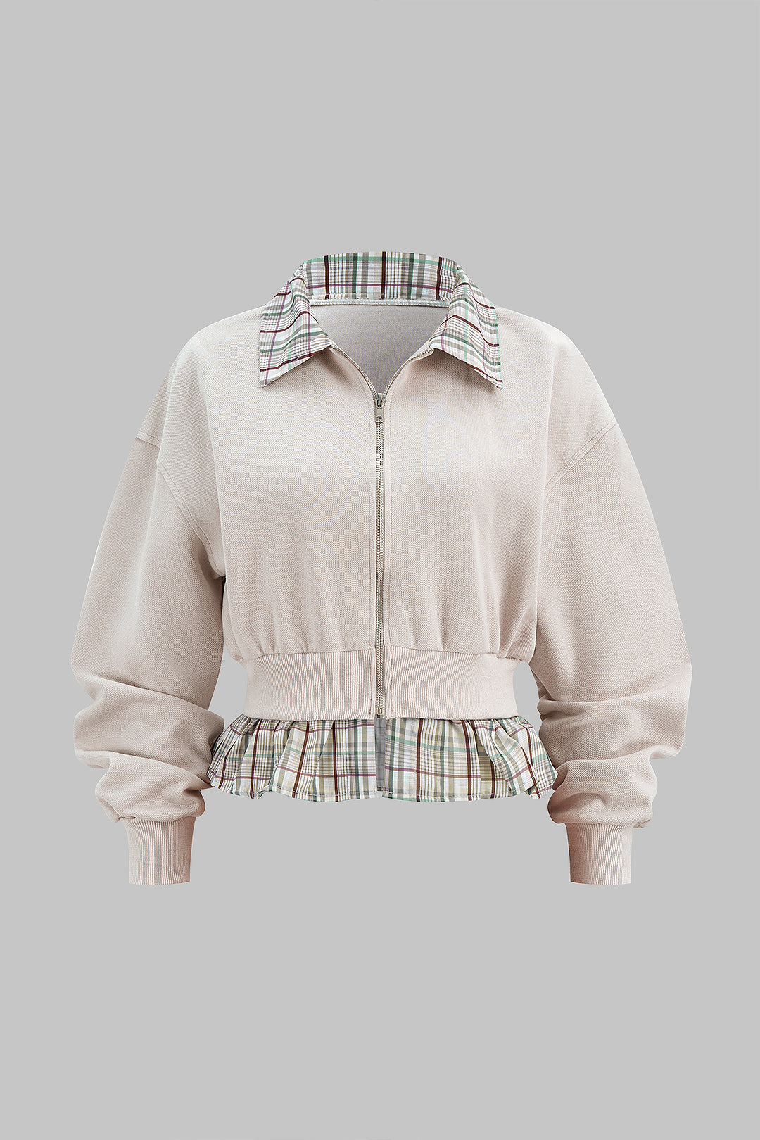 Sweat-shirt patchwork zippé à imprimé écossais