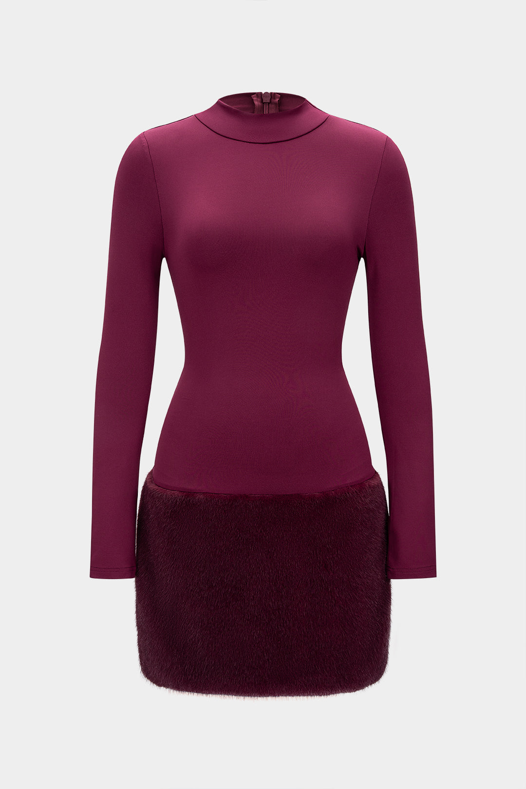 Plush Patchwork Round Neck Long Sleeve Mini Dress