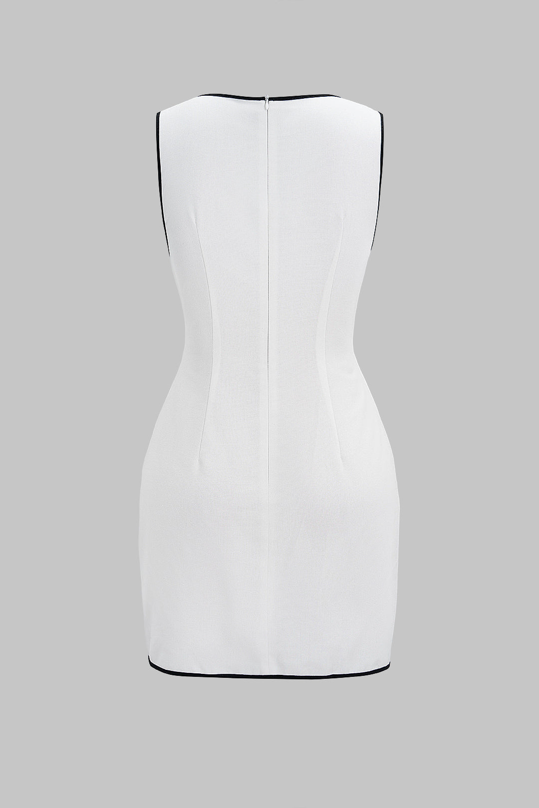 Mini-robe sans manches à col rond, lien à nouer sur le devant et contrastes