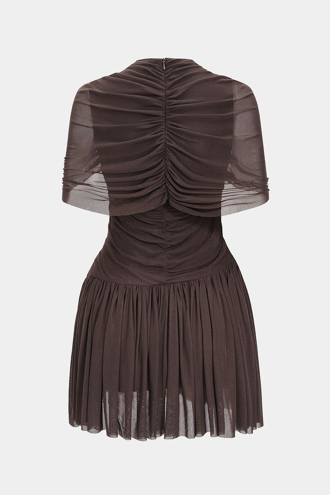 Gerüschtes asymmetrisches Minikleid mit kurzen Ärmeln