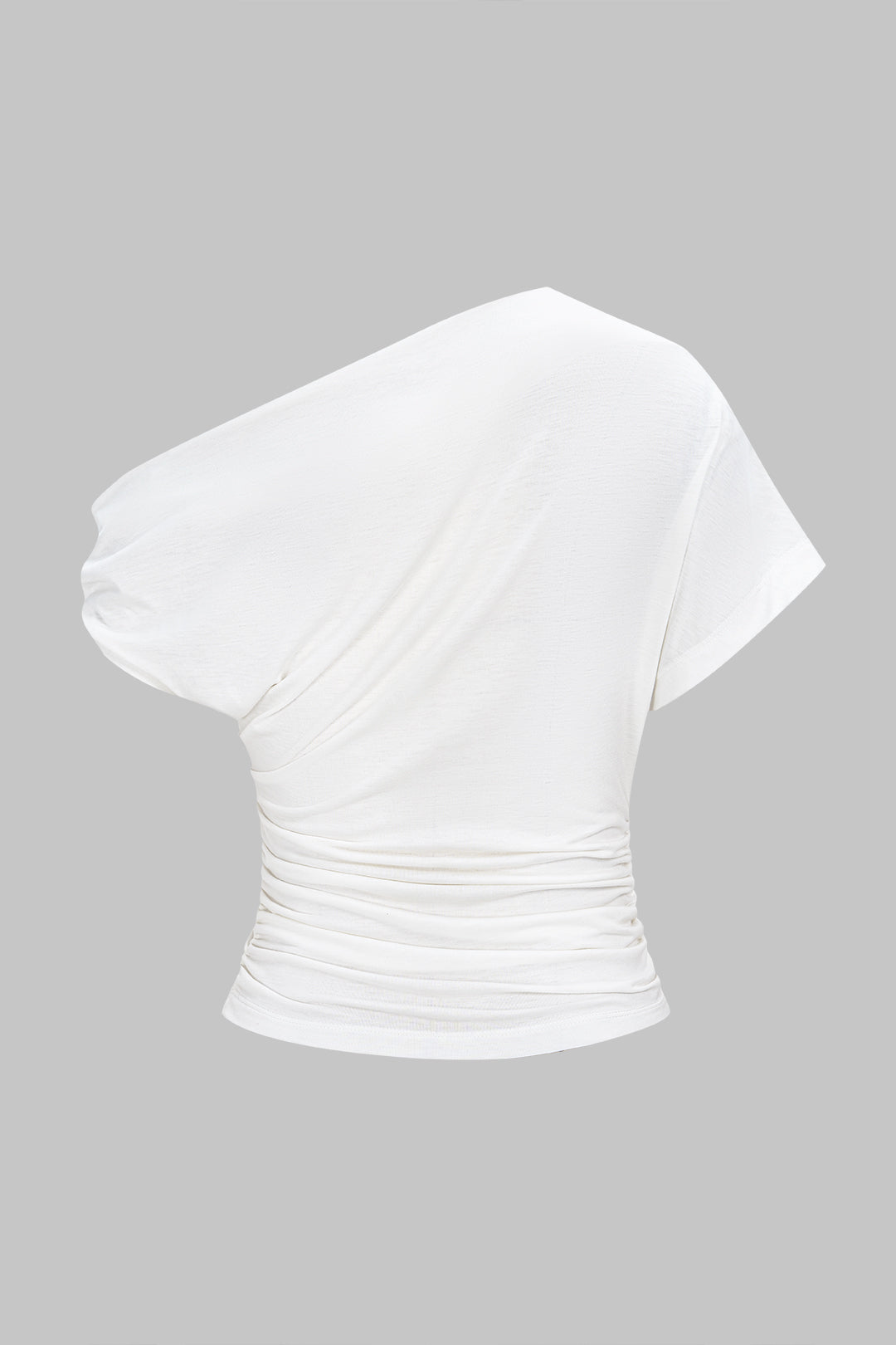 T-shirt métallisé asymétrique froncé à manches courtes