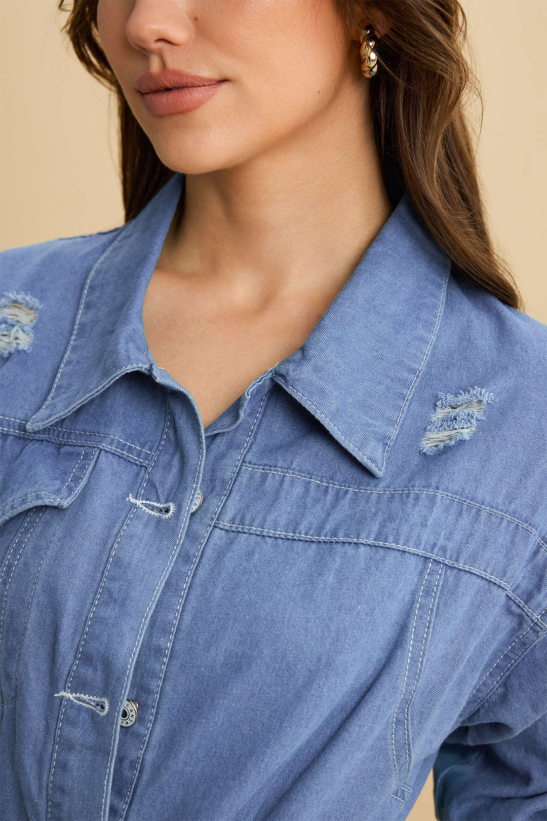 Jeanskleid mit Bindedetail und langen Ärmeln