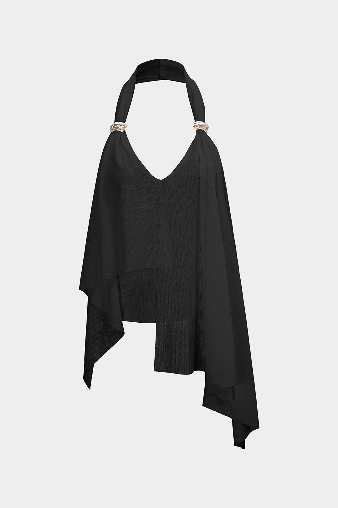 Mesh-Neckholder-Top mit V-Ausschnitt, asymmetrischem Rücken und Raffungen