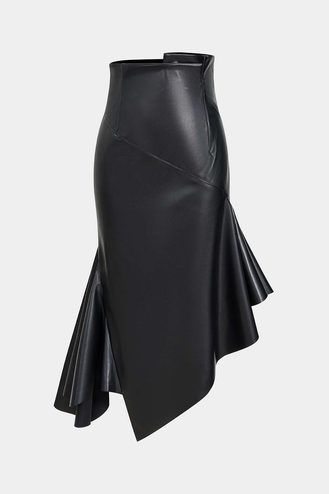 Faux Leather Asymmetrical Hem Ruched Skirt