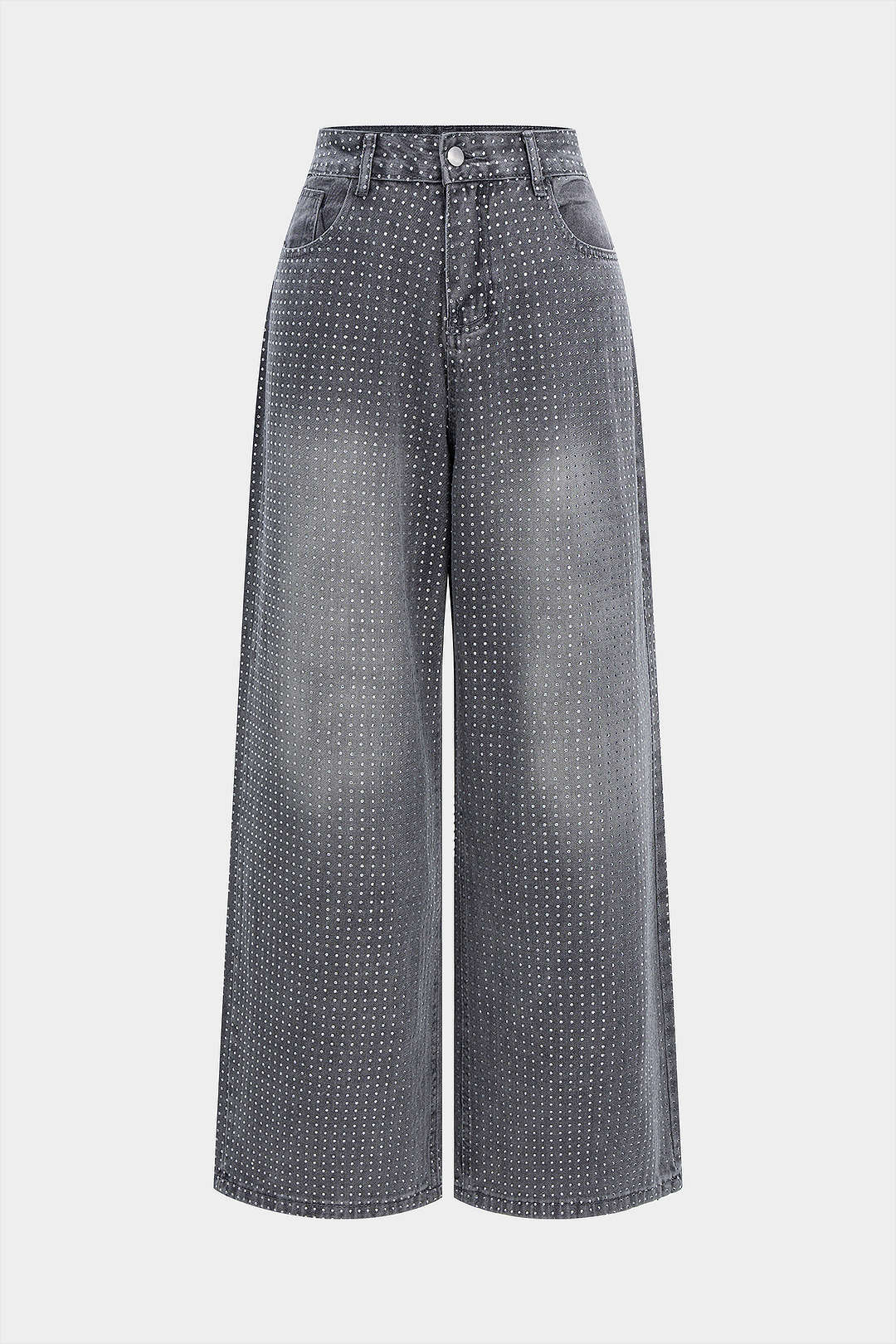 Denim-Strass-Jeans mit hoher Taille und geradem Bein