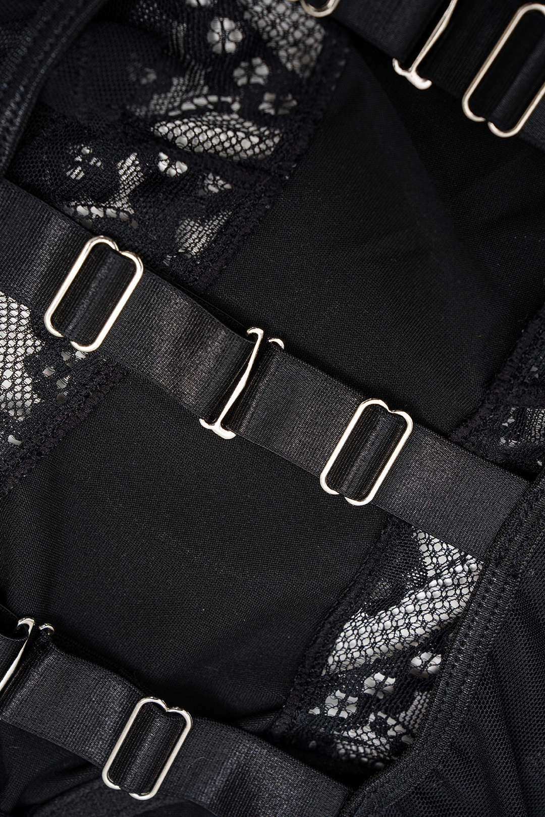 Body Léger sans Manches Moulant en Faux Cuir, Maille et Dentelle Patchwork