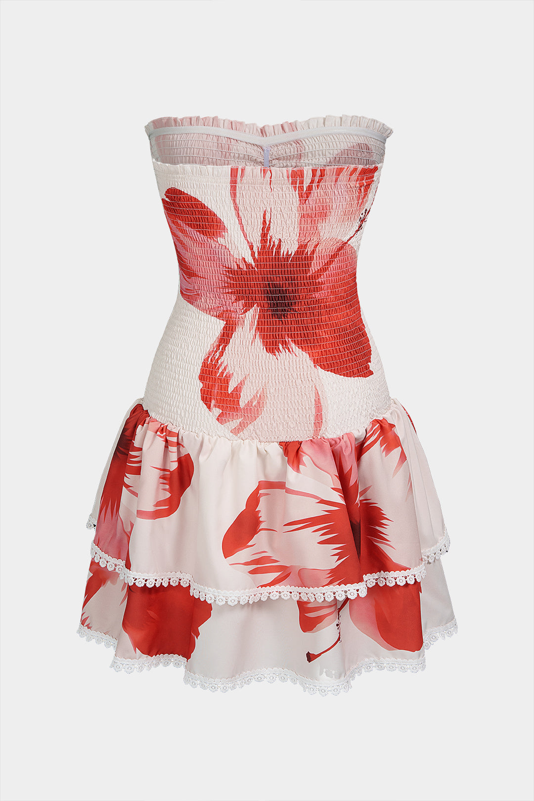 Floral Print Ruched Strapless Sleeveless Mini Dress