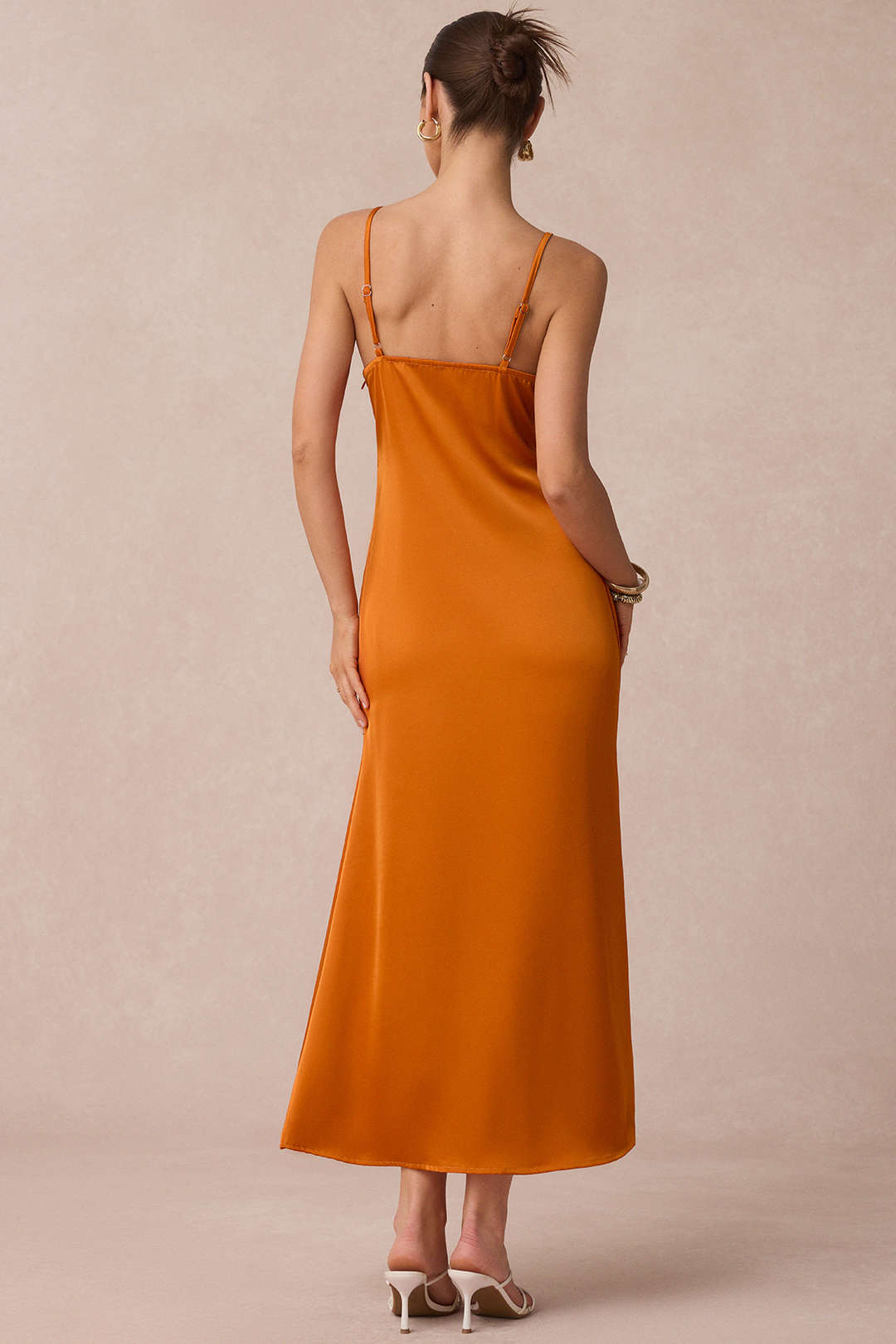 Satin Patchwork Lace V-Neck Slip Sleeveless Maxi Dress