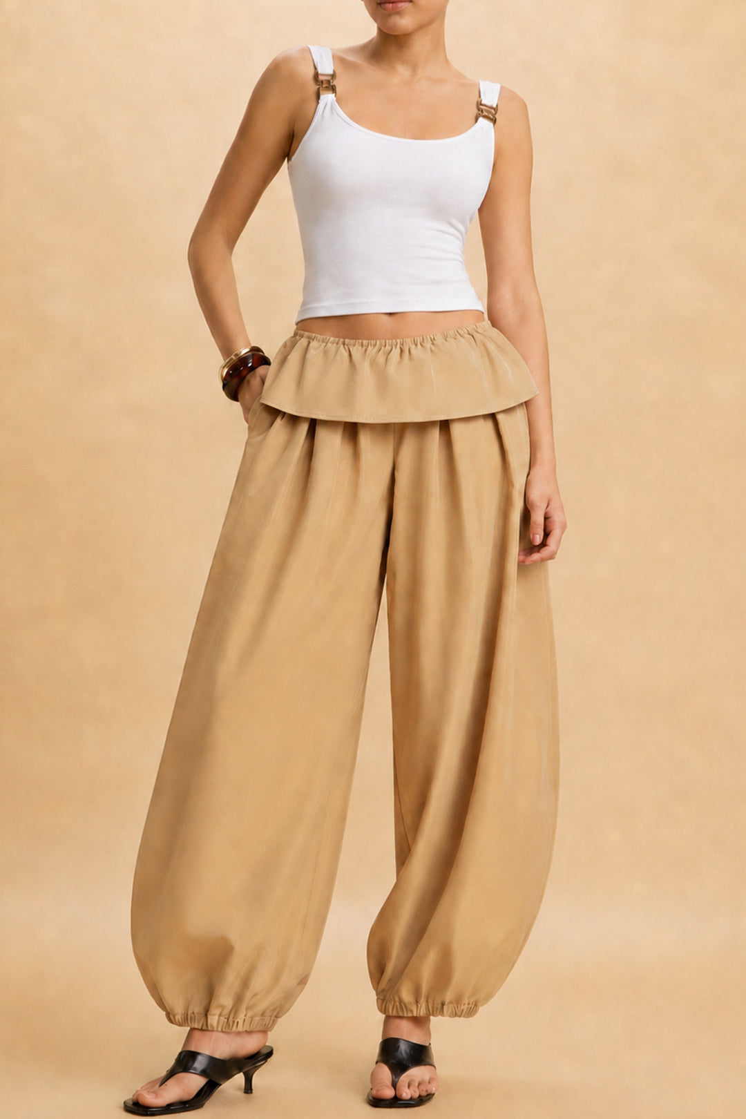 Einfarbige geraffte Ballonhose