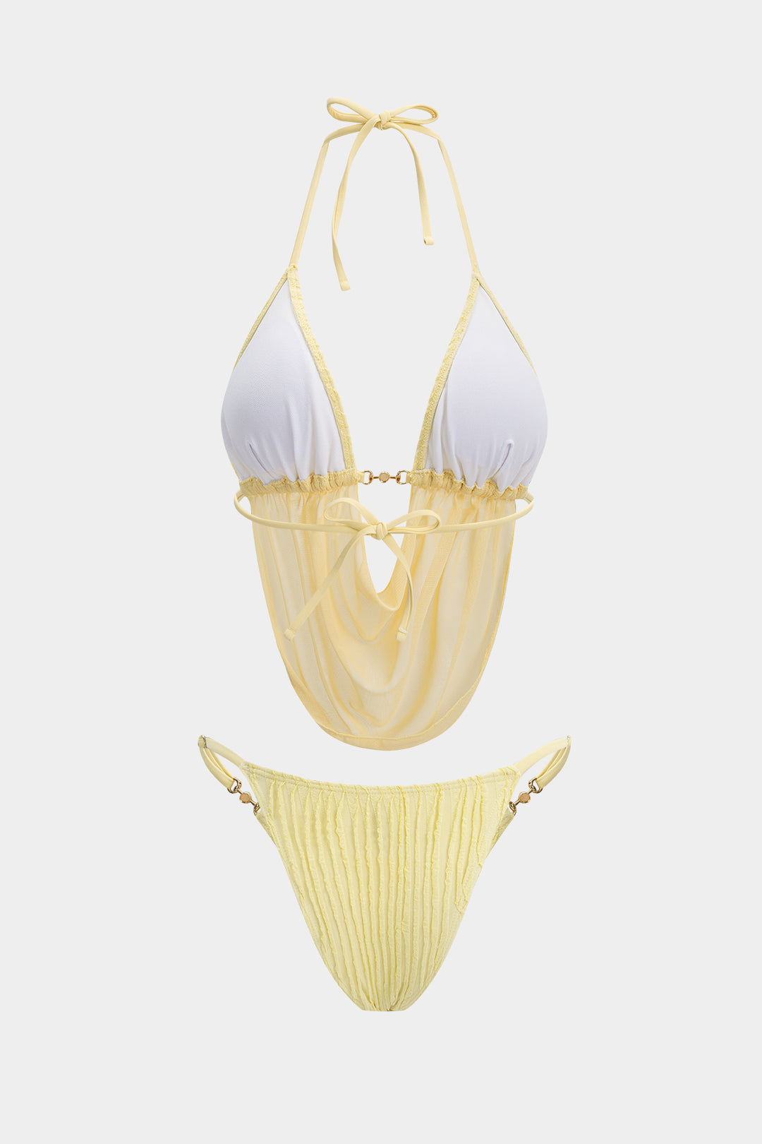 Metallic Halter Neck Backless Tie-Up Bikini Set