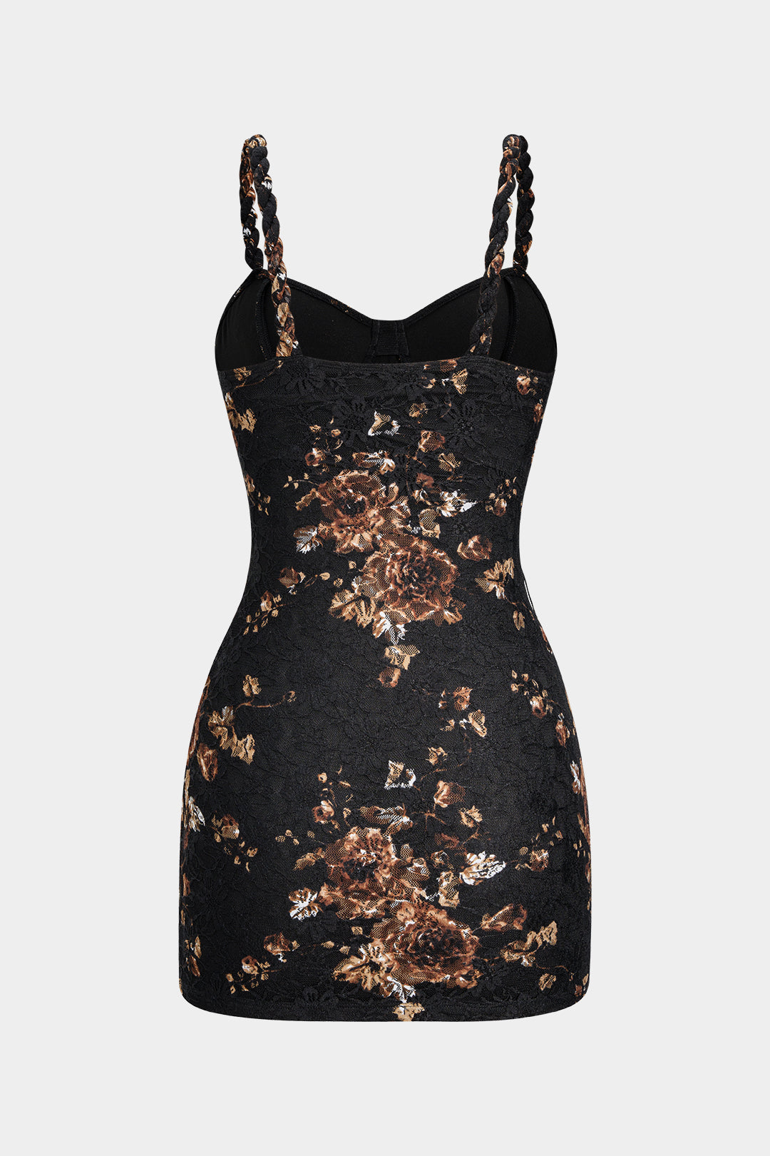 Ensemble Robe sans Manches à Nœud Torsadé et Patchwork de Dentelle Florale et Jupe Asymétrique en Satin à Nœud Noué